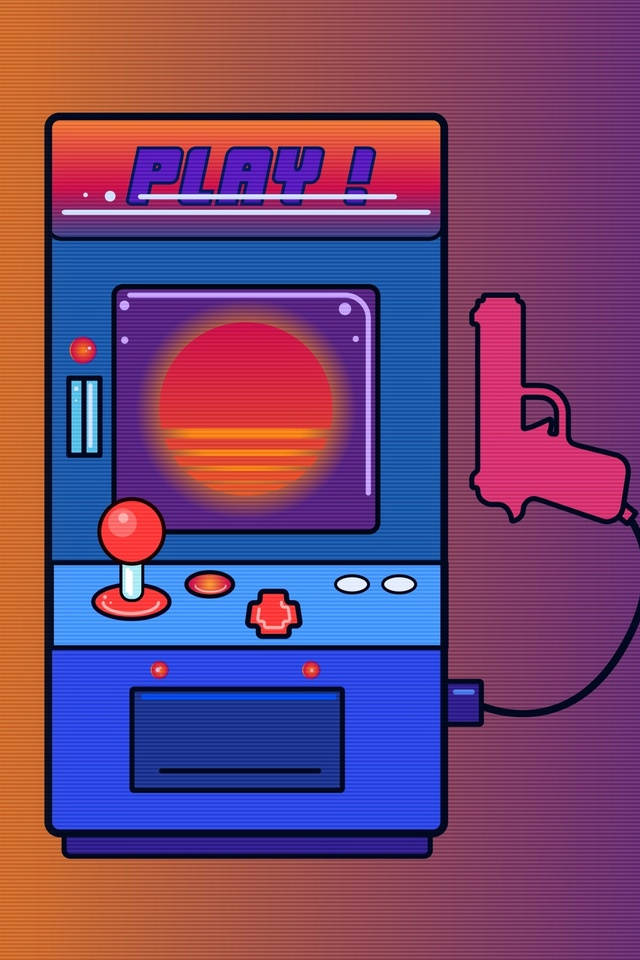 arcade retro aesthetic, glowing sunset, pink gun controller, SD Phone Wallpaper