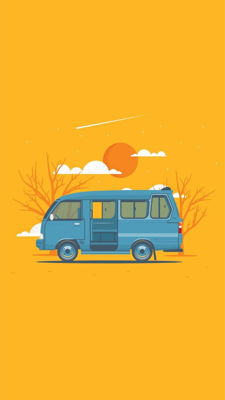 Vintage iPhone, blue van, sunset, HD Phone Wallpaper
