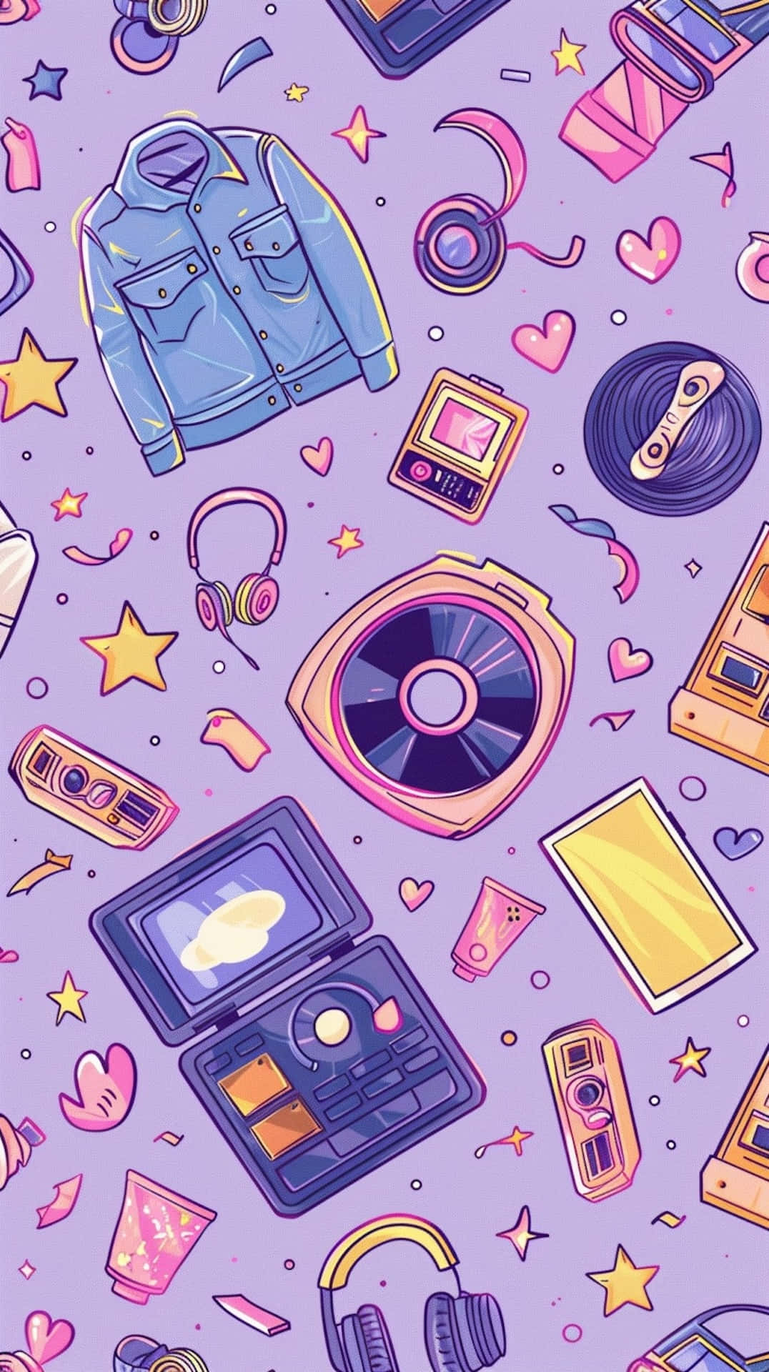 Retro Music and Fashion Pattern, vibrant purple, cartoonish retro tech, Full HD Phone Wallpaper