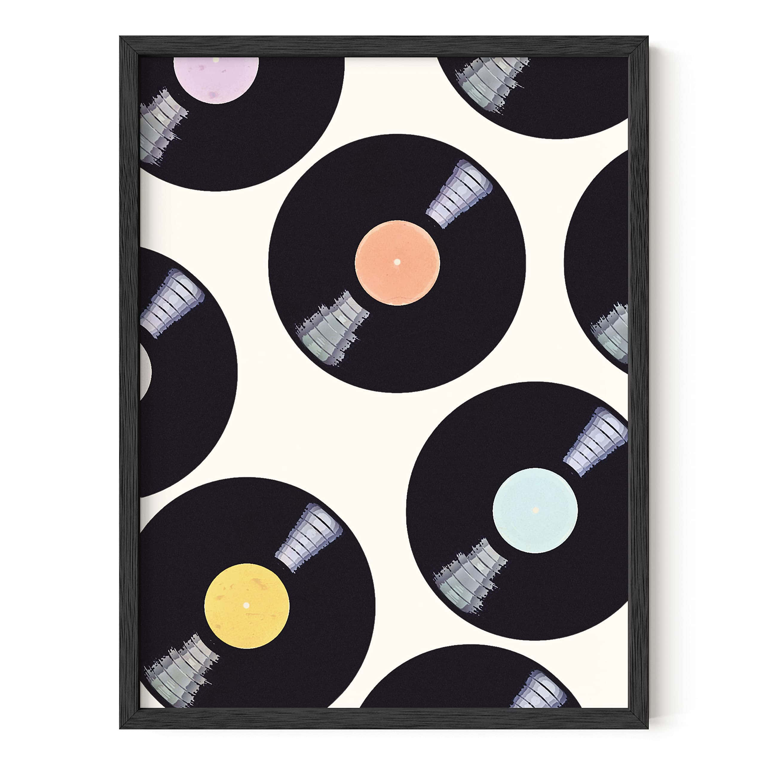 vintage vinyl record player, retro microphone, black vinyl records, 2K Desktop Wallpaper