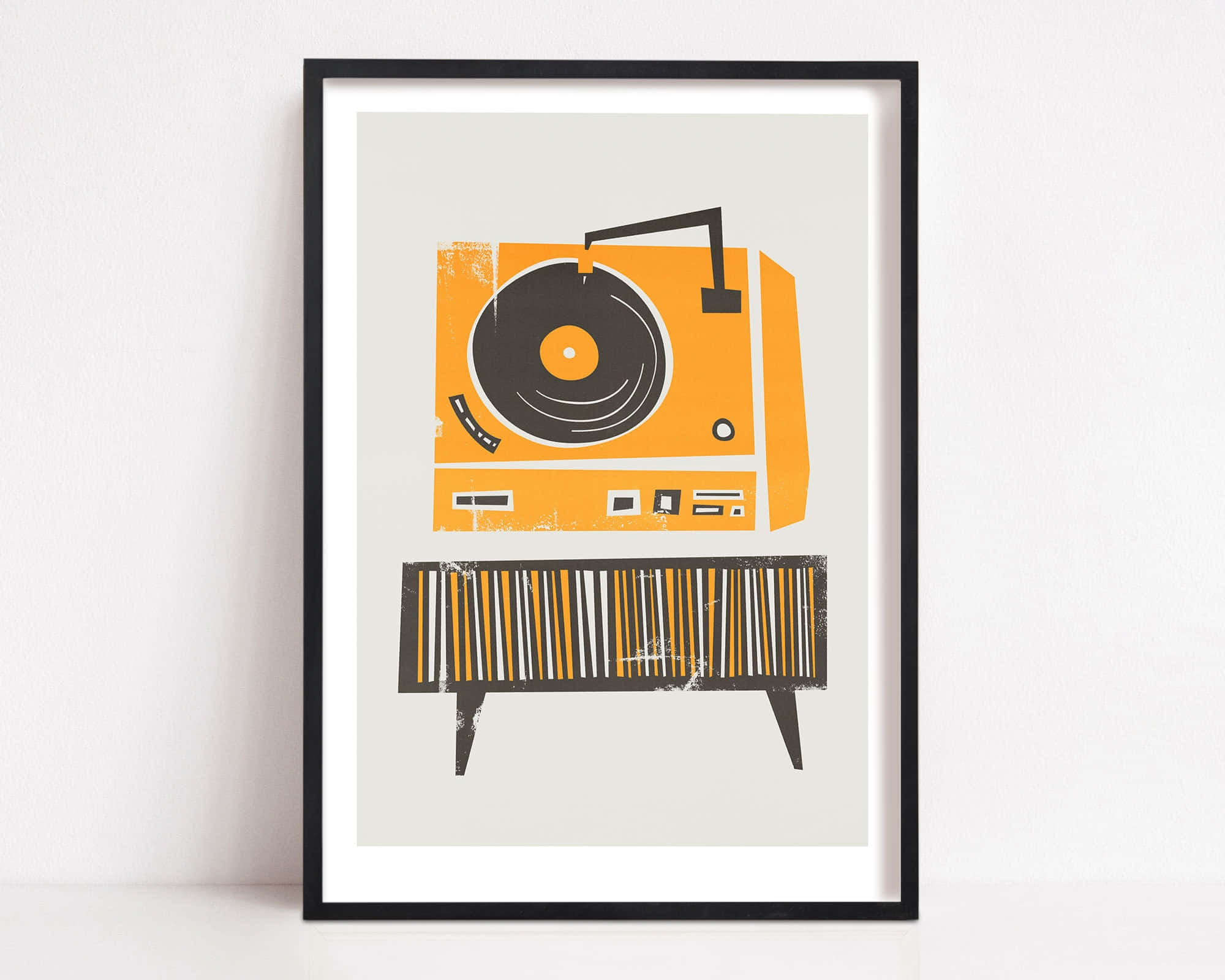 vintage orange record player, black vinyl record, striped base, Full HD Desktop Wallpaper