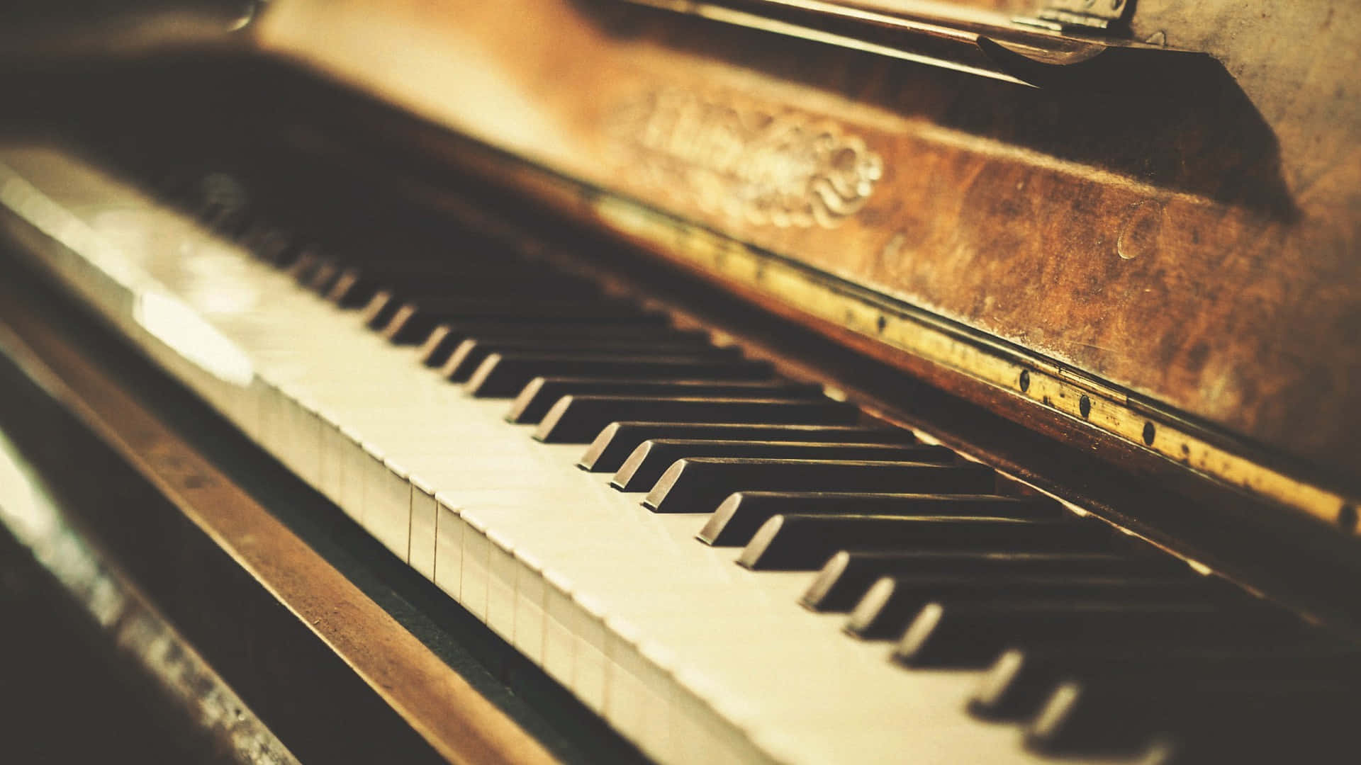 vintage piano keys, warm golden light, worn wood, Full HD Desktop Wallpaper