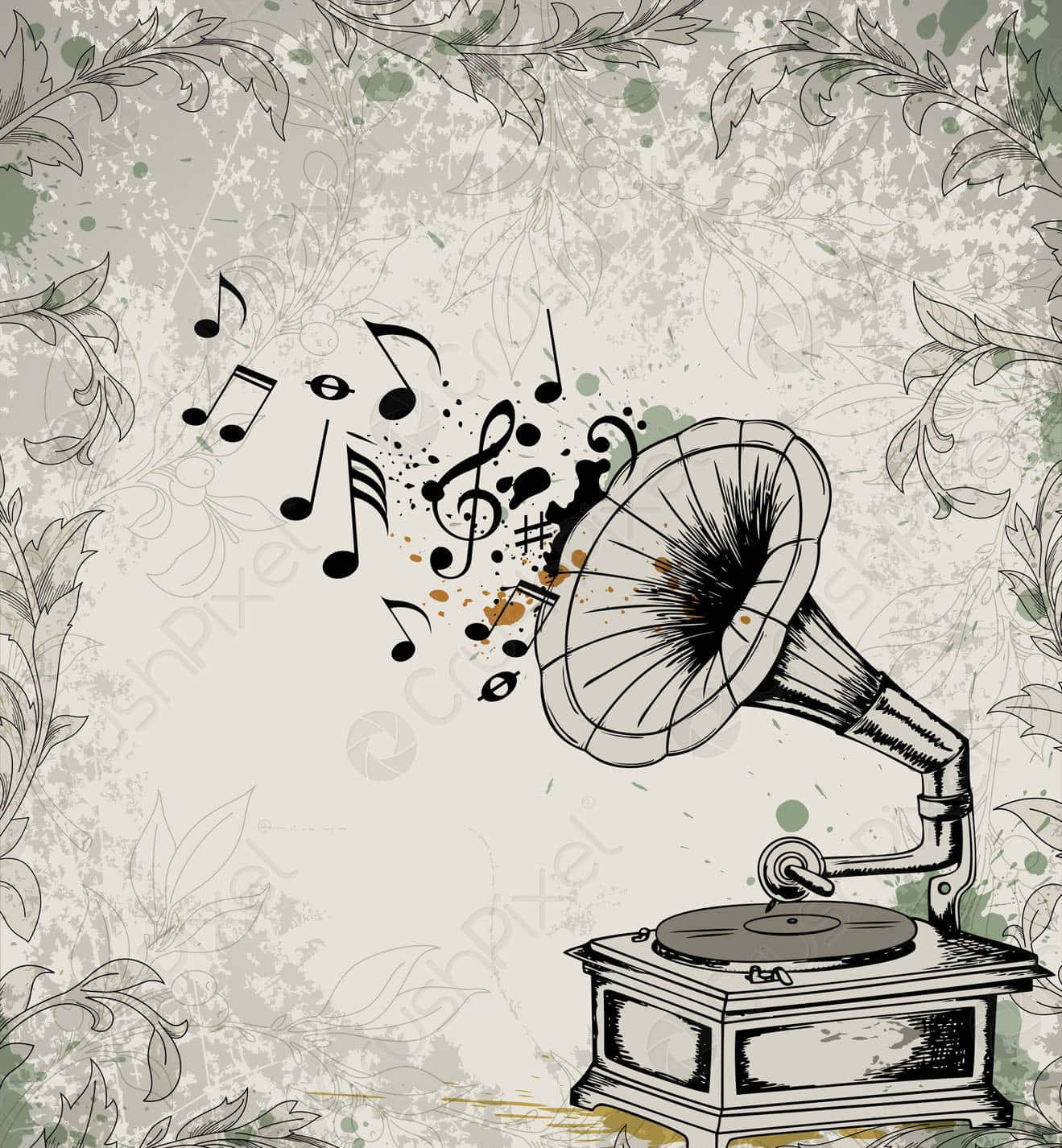 vinyl records, retro microphone, wooden table, HD Phone Wallpaper