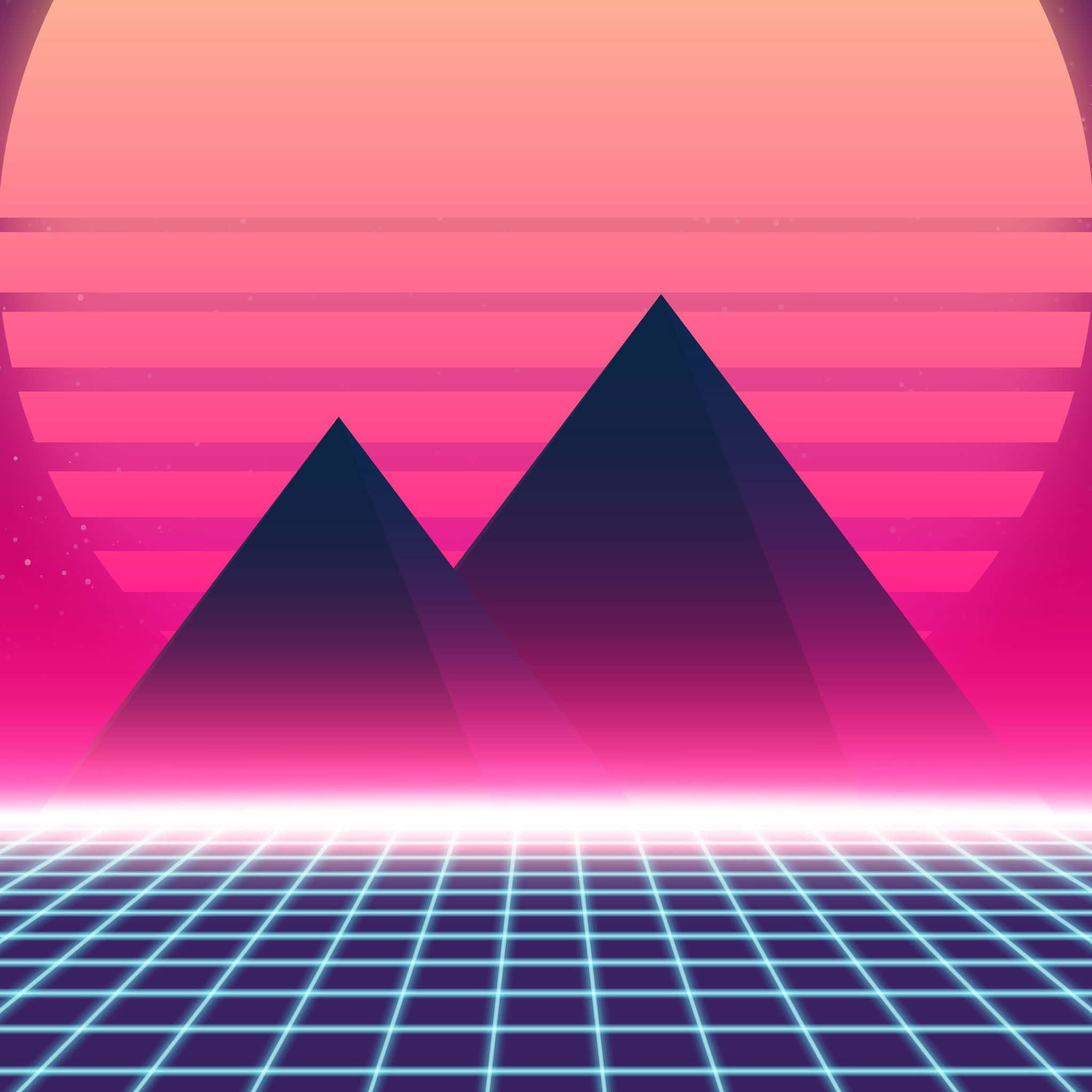 80s retro style, mountains, sunset, Full HD Desktop Wallpaper