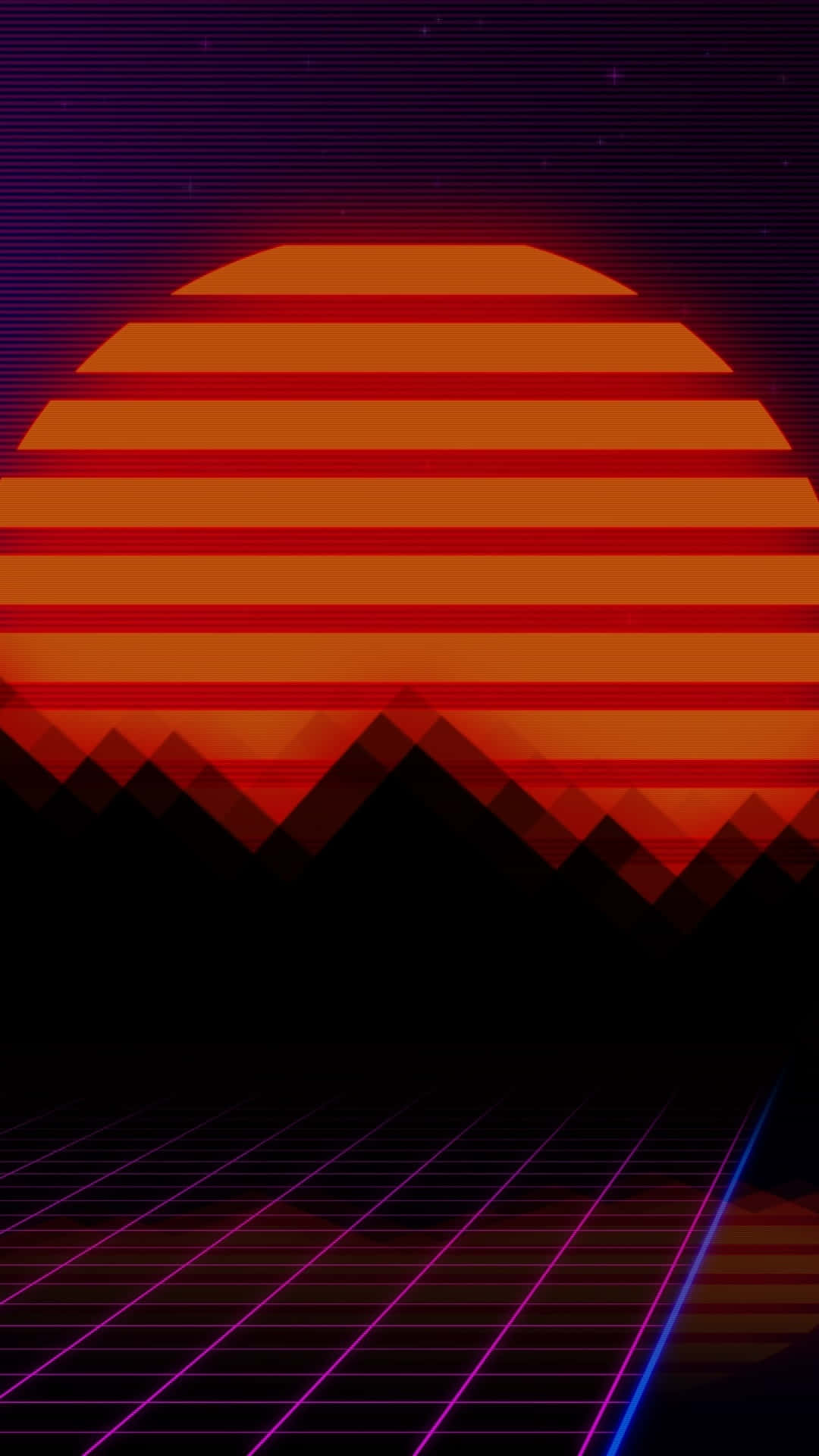 80s retro style, retro-futuristic sunset, glowing orange stripes, Full HD Phone Wallpaper