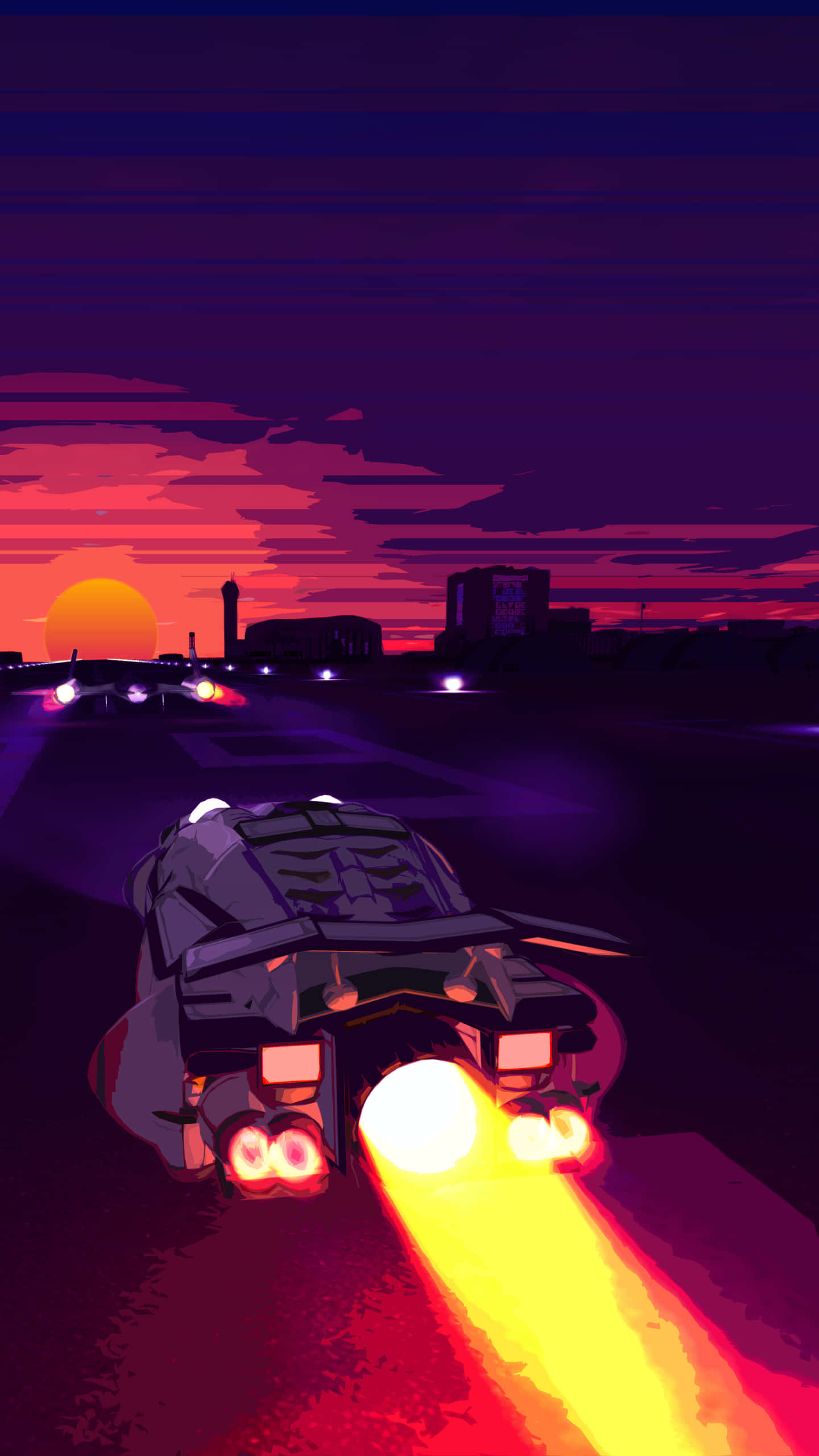 Retro Phone, sunset, jet car, 2K Phone Wallpaper