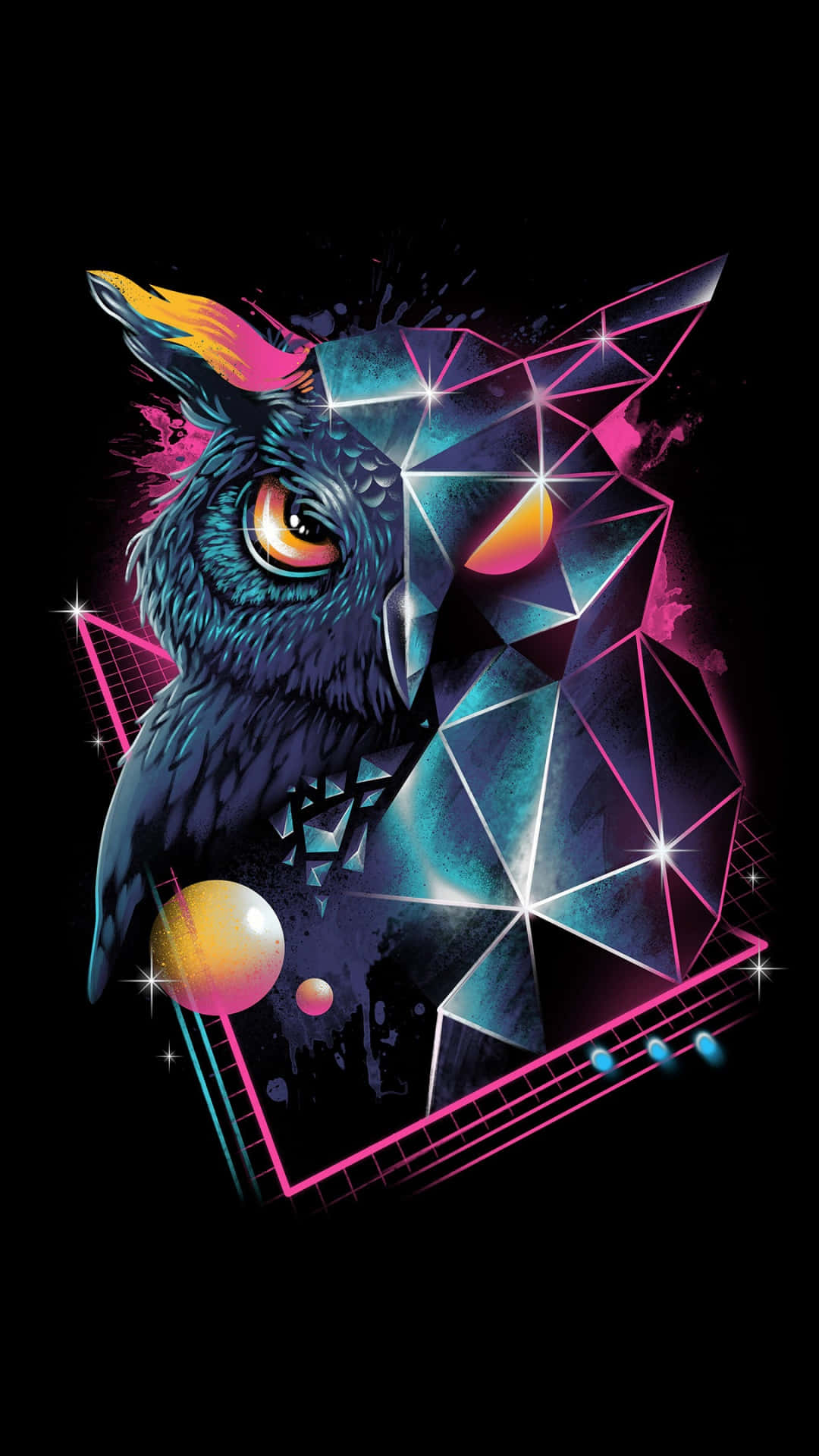 Retro Phone, owl, glowing eyes, Full HD Phone Wallpaper