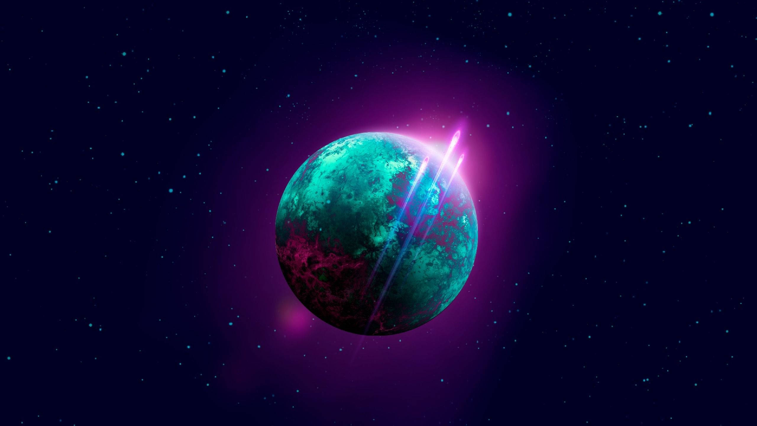 Retro Space, teal, magenta, 2K Desktop Wallpaper
