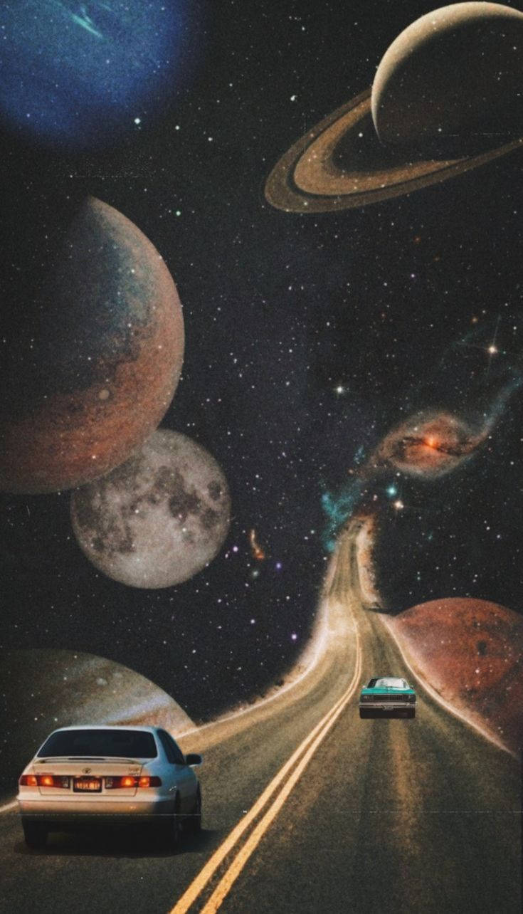 Retro Space, winding road, starry cosmos, HD Phone Wallpaper