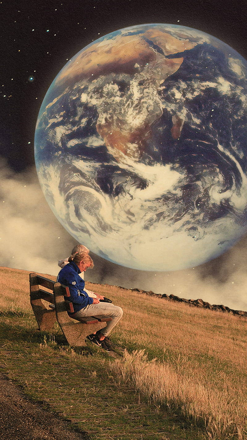 Retro Space, Earth, starry space, HD Phone Wallpaper
