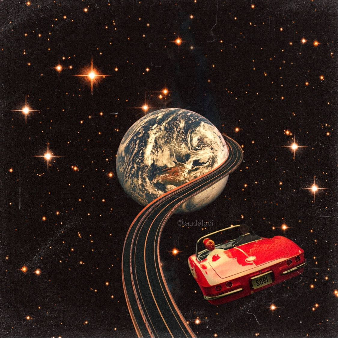 Retro Space, red convertible, winding road, SD Desktop Wallpaper