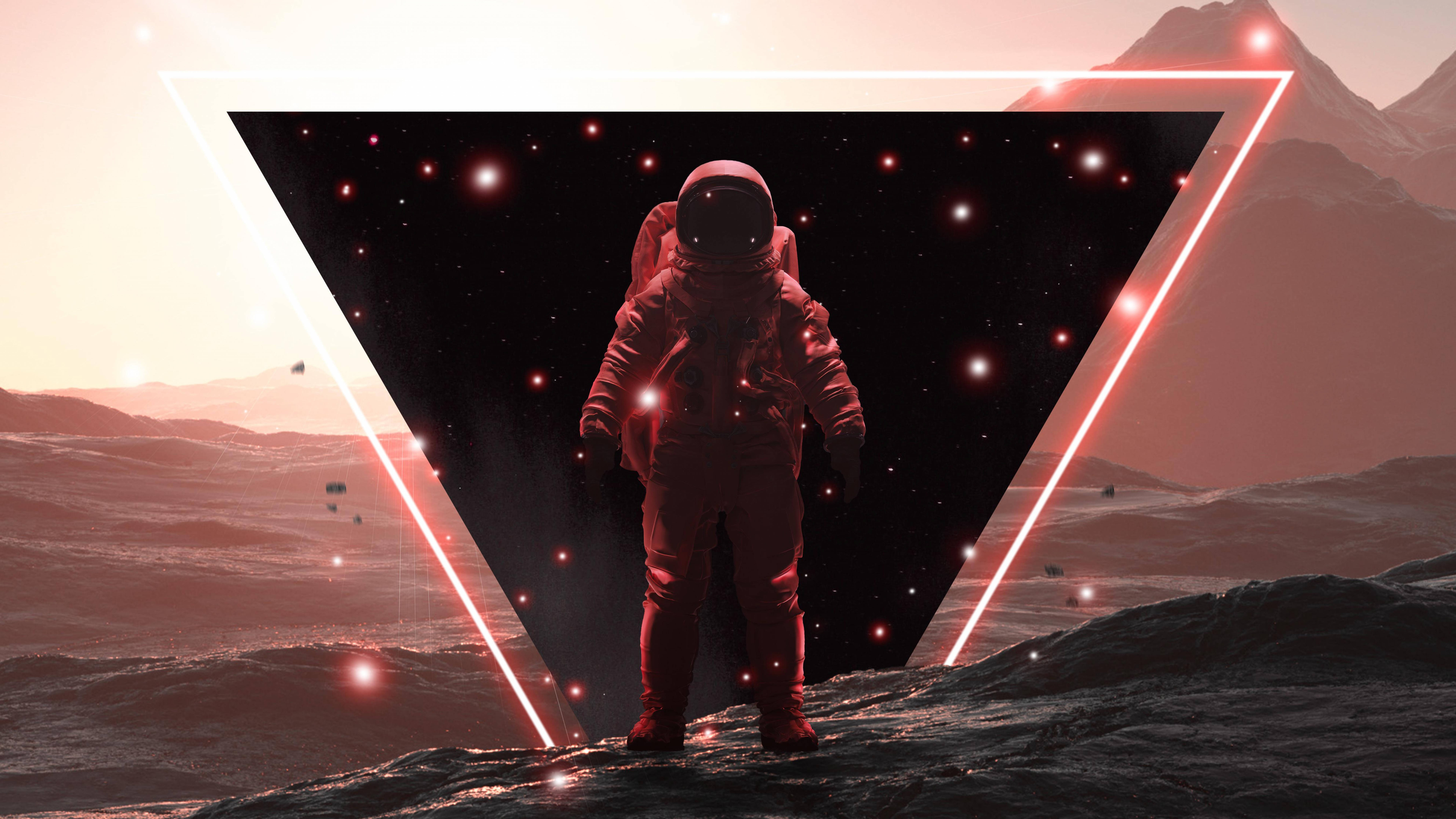 Retro Space, astronaut, reddish alien planet, 8K Desktop Wallpaper