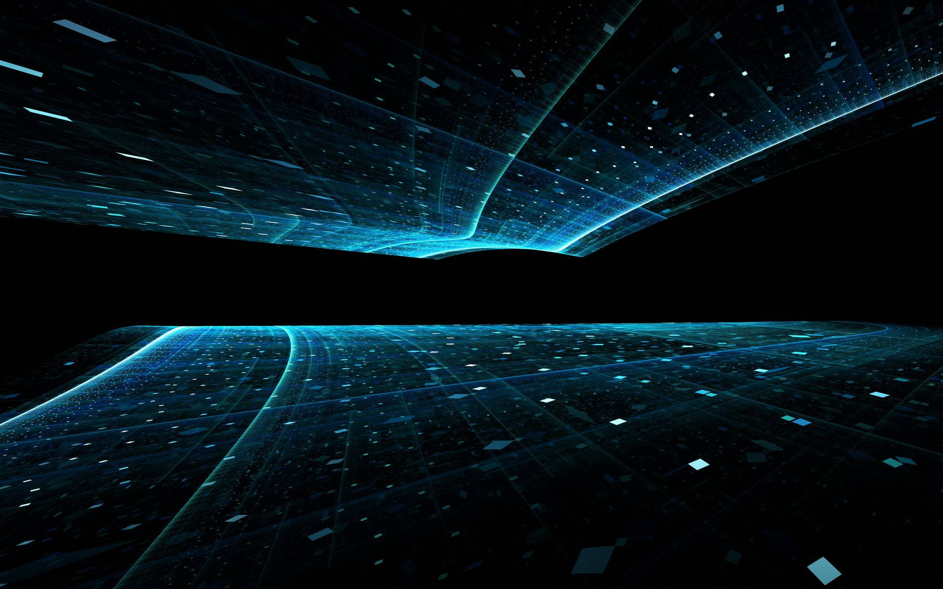 futuristic digital tunnel, glowing blue data streams, floating particles, Full HD Desktop Wallpaper