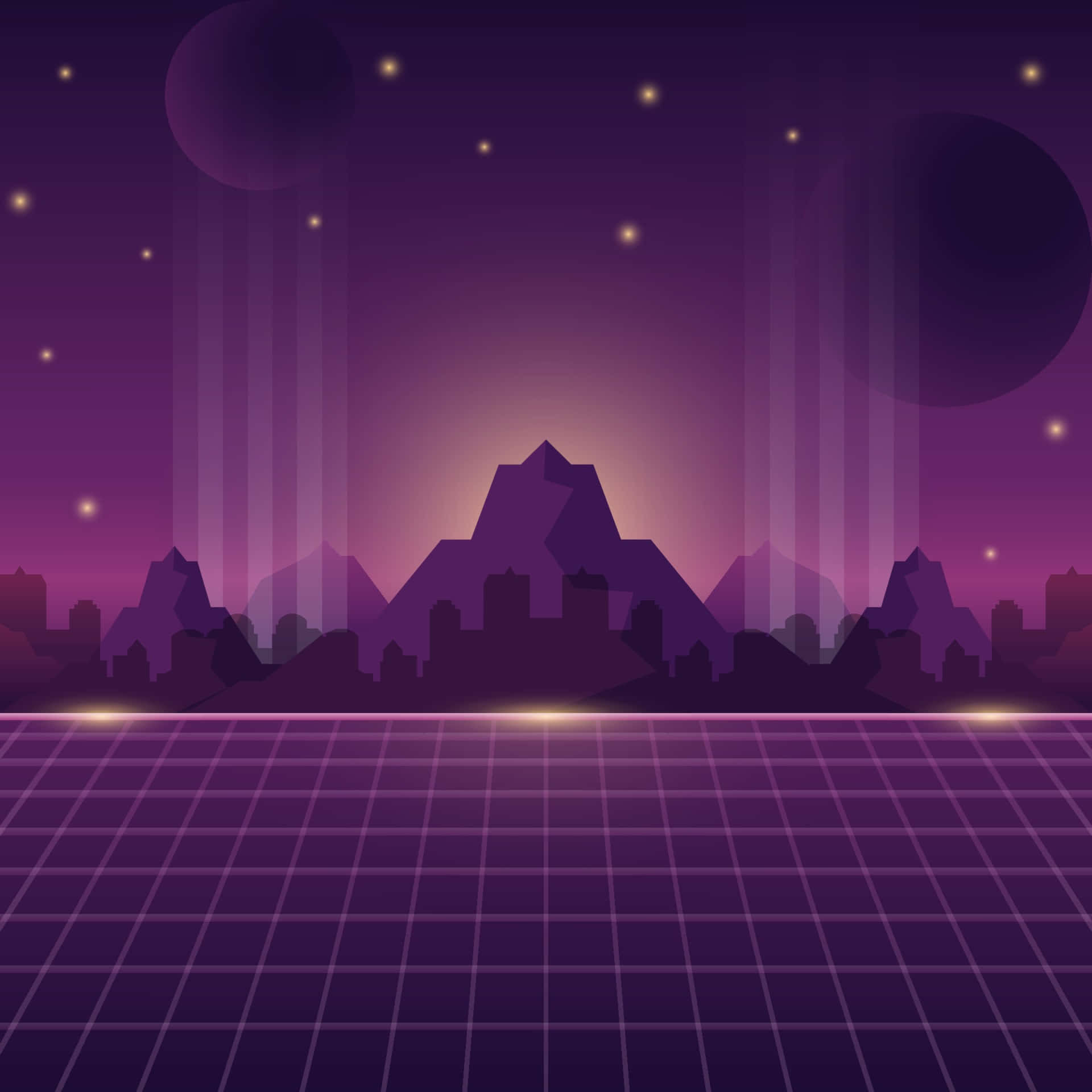 retrofuturistic, purple grid landscape, starry sky, Full HD Desktop Wallpaper
