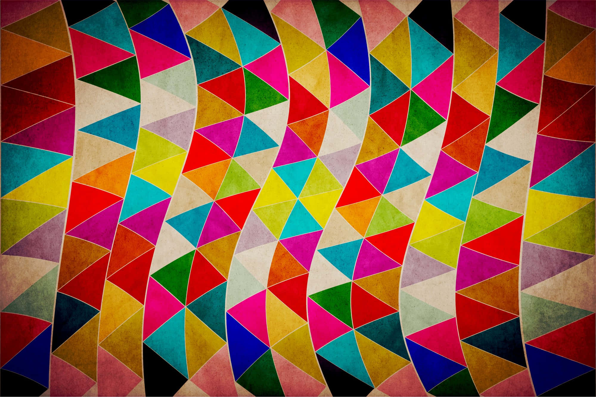 Retro Geometric Color Blocks, vibrant wavy bands, colorful triangles, Full HD Desktop Wallpaper