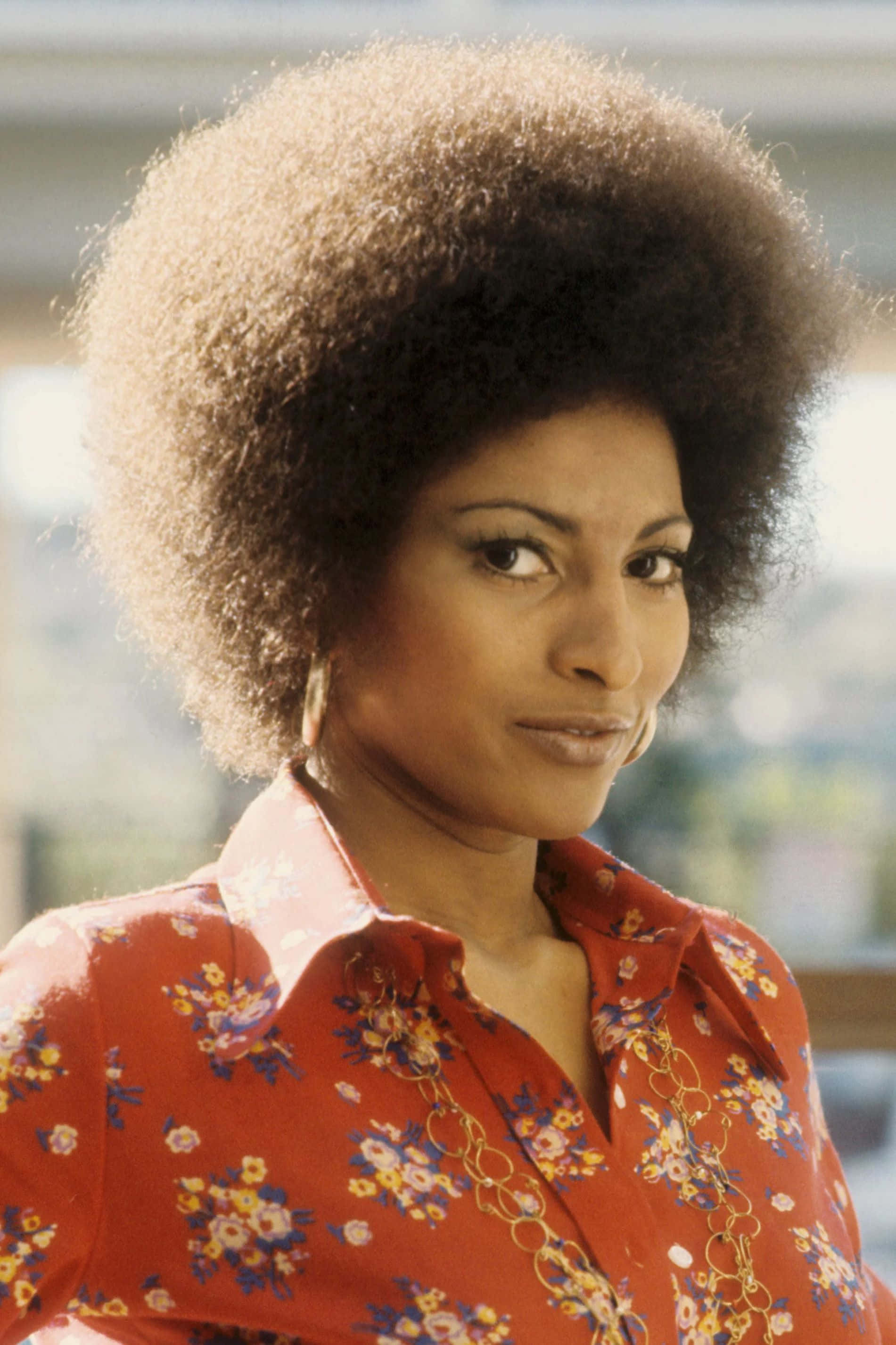 vintage afro hairstyle, red floral blouse, woman, 2K Phone Wallpaper