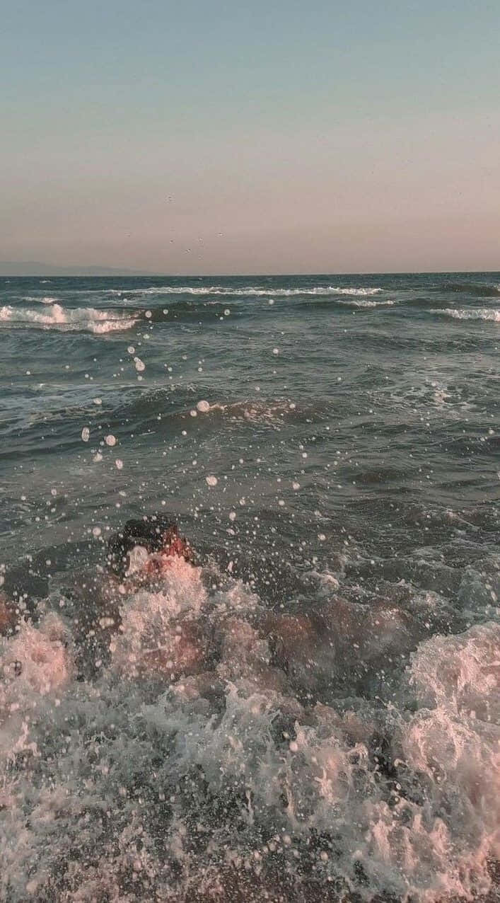 sunset, pink and blue hues, foamy water, SD Phone Wallpaper