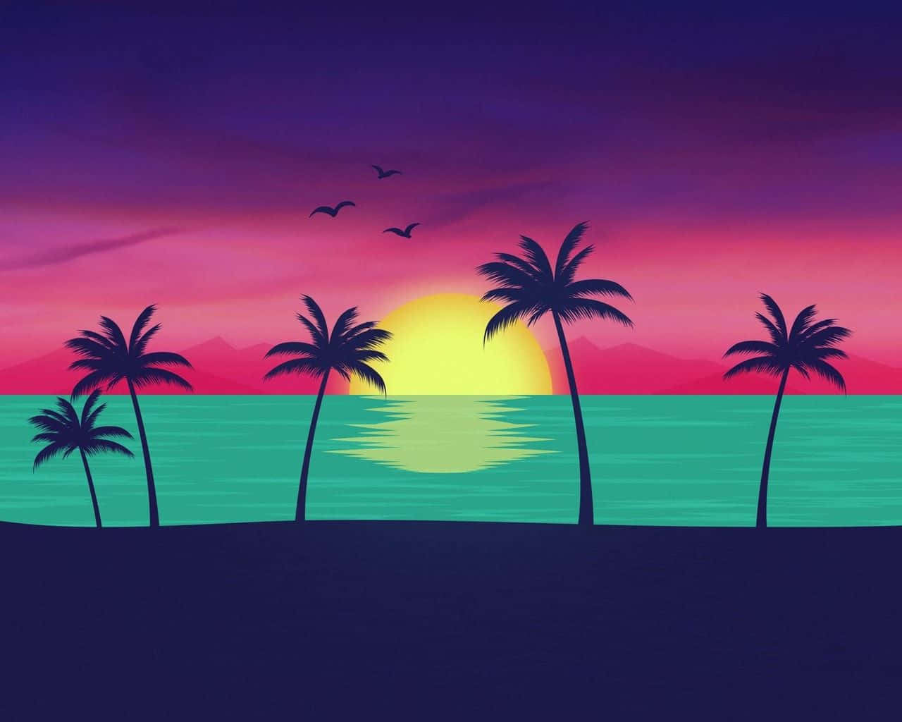 Retro Sunset, tropical ocean, palm trees, HD Desktop Wallpaper
