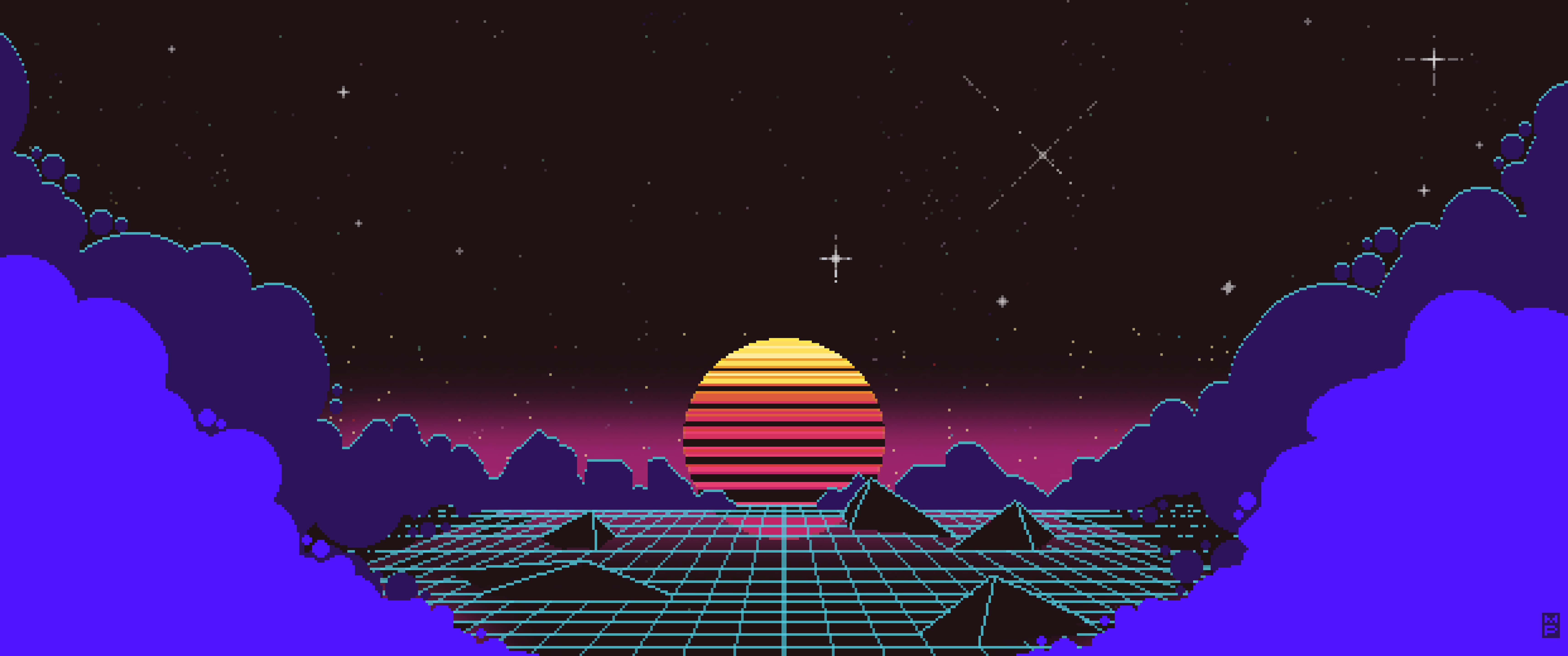 Retro Sunset, striped orange sun, glowing grid landscape, 5K Desktop Wallpaper