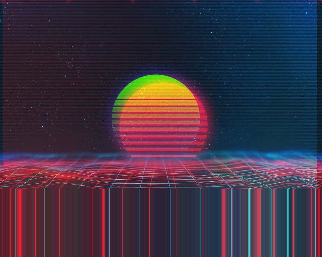 Retro Sunset, rainbow-hued sun, glowing grid horizon, SD Desktop Wallpaper