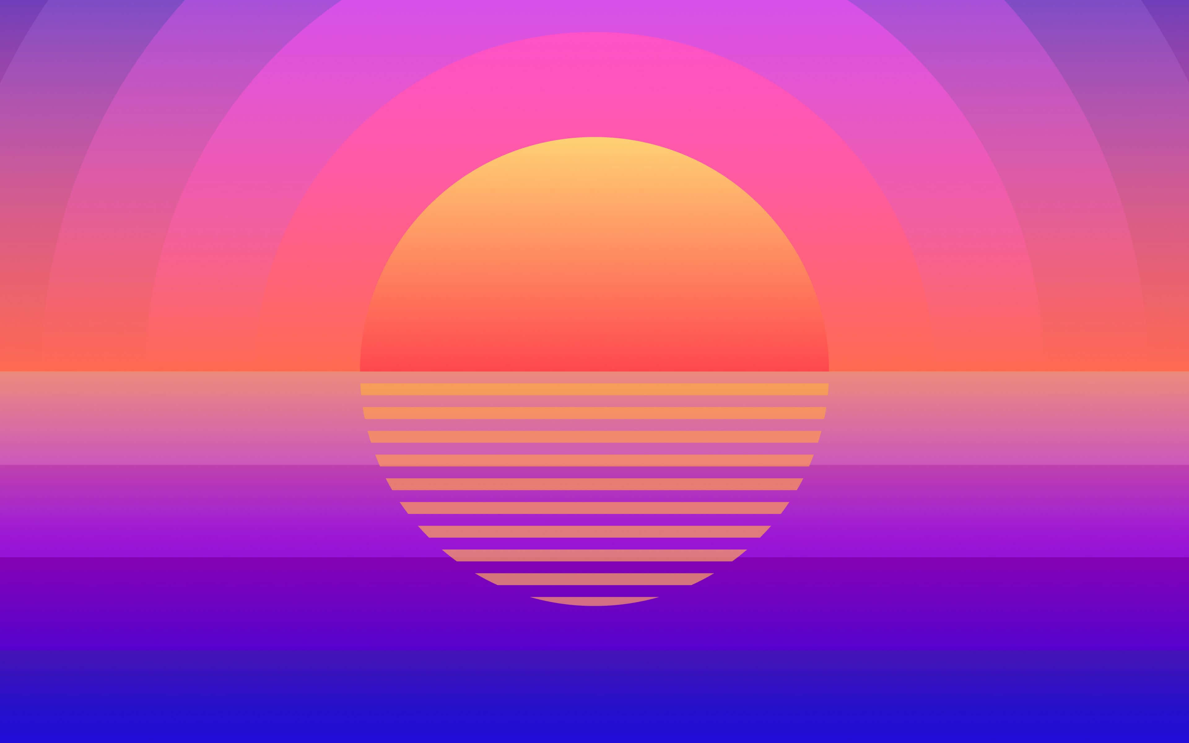 Retro Sunset, striped sun, gradient horizon, 4K Desktop Wallpaper
