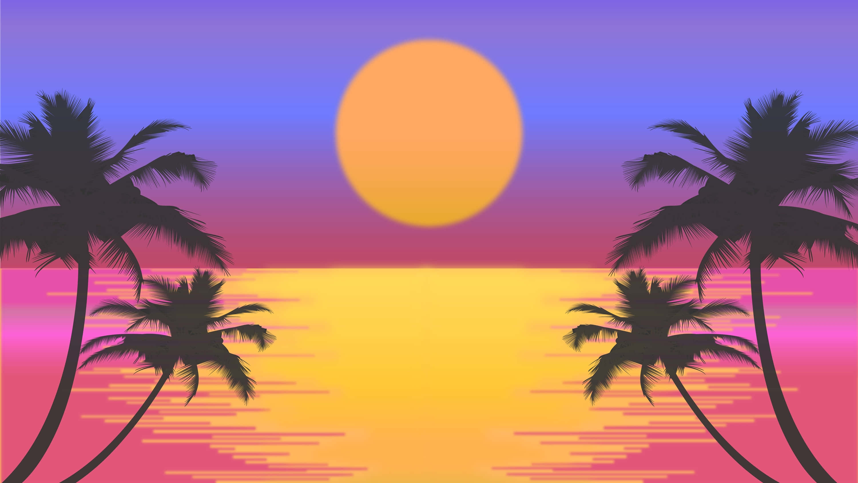 Retro Sunset, palm trees, orange sun, 2K Desktop Wallpaper