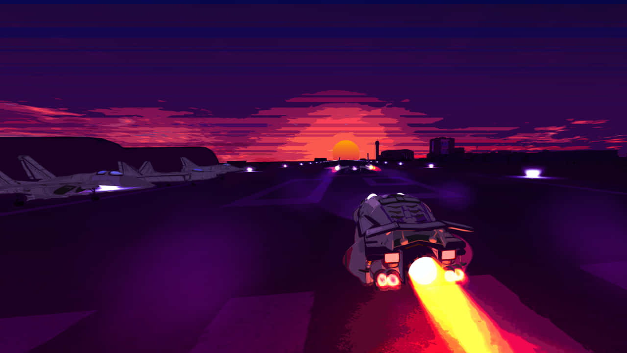 Retro Sunset, sunset, futuristic jet car, HD Desktop Wallpaper