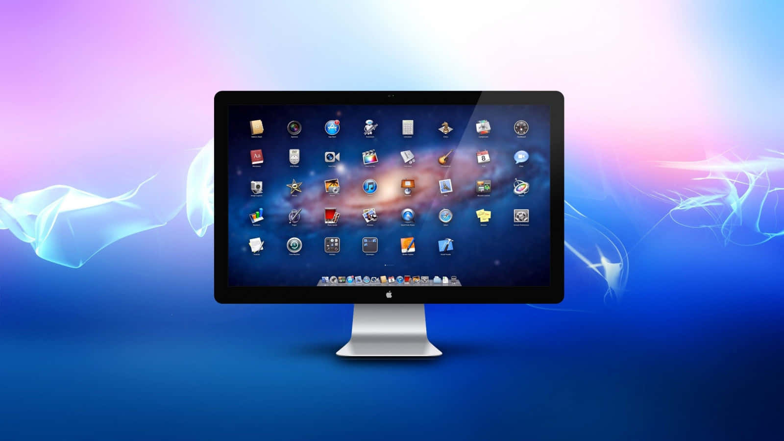 iMac, cosmic background, glowing abstract light waves, HD Desktop Wallpaper