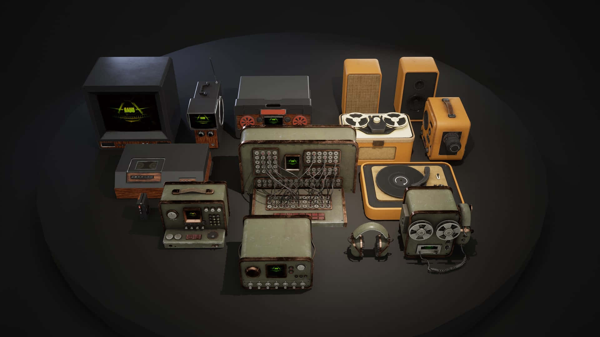 vintage vinyl record player, spinning platters, reel-to-reel tape recorders, Full HD Desktop Wallpaper