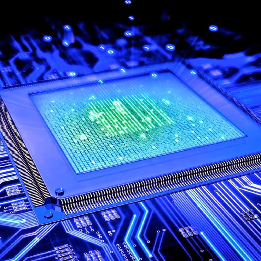 blue glowing C P U microchip, glowing blue and green microchip, circuit board, SD Desktop Wallpaper