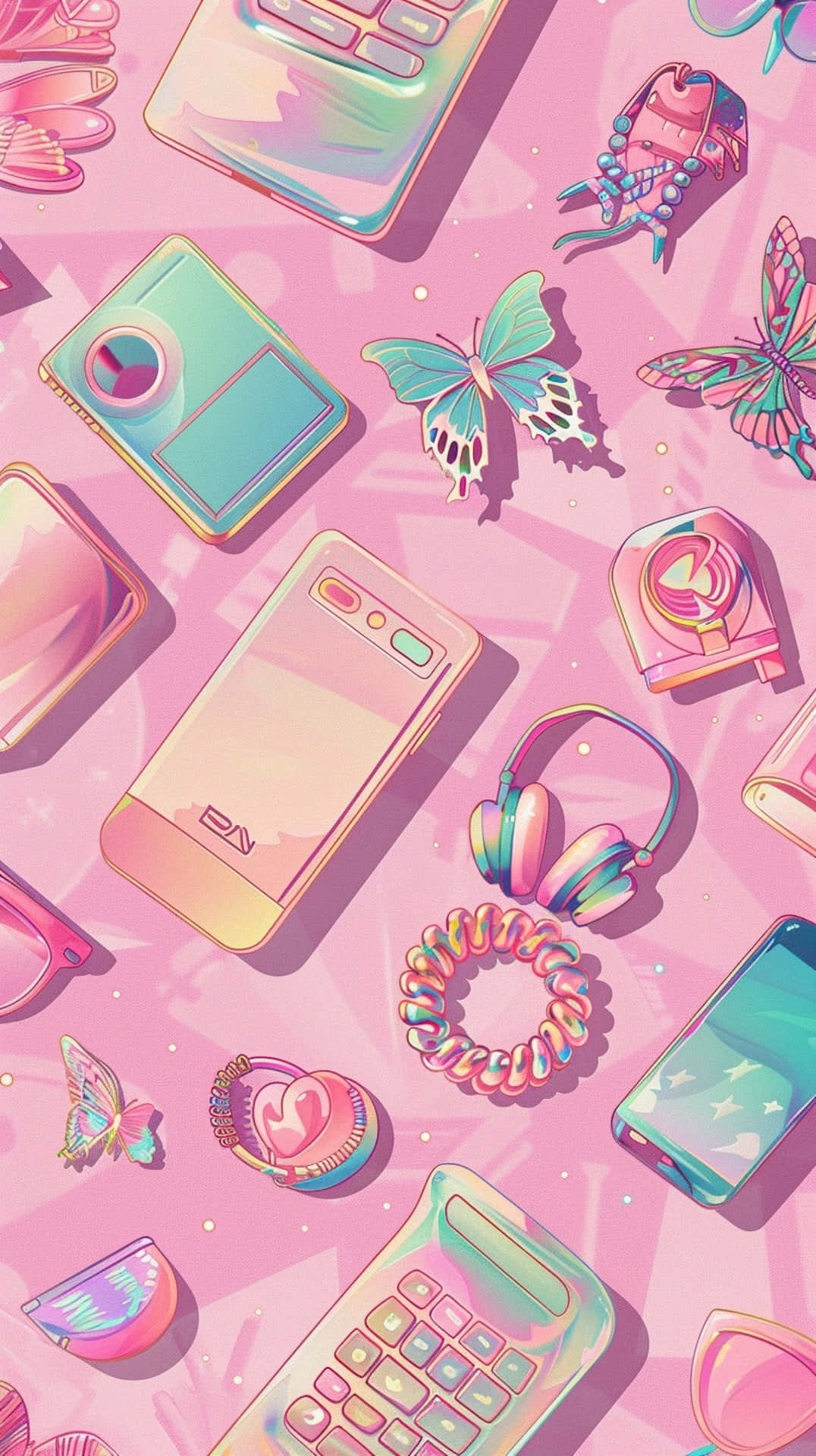00s aesthetic, retro tech, iridescent tech gadgets, Full HD Phone Wallpaper
