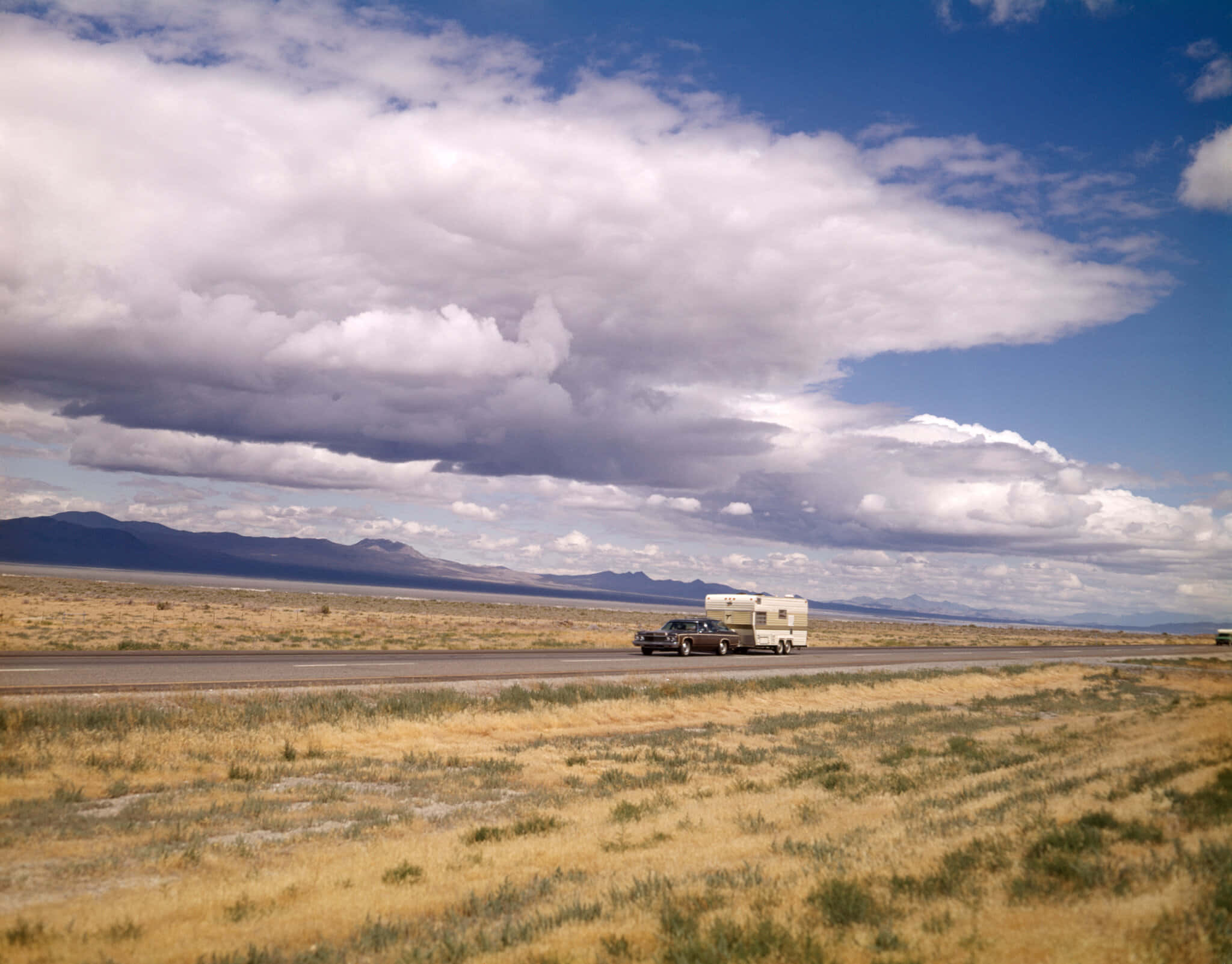 vintage truck, camper, desert highway, Full HD Desktop Wallpaper