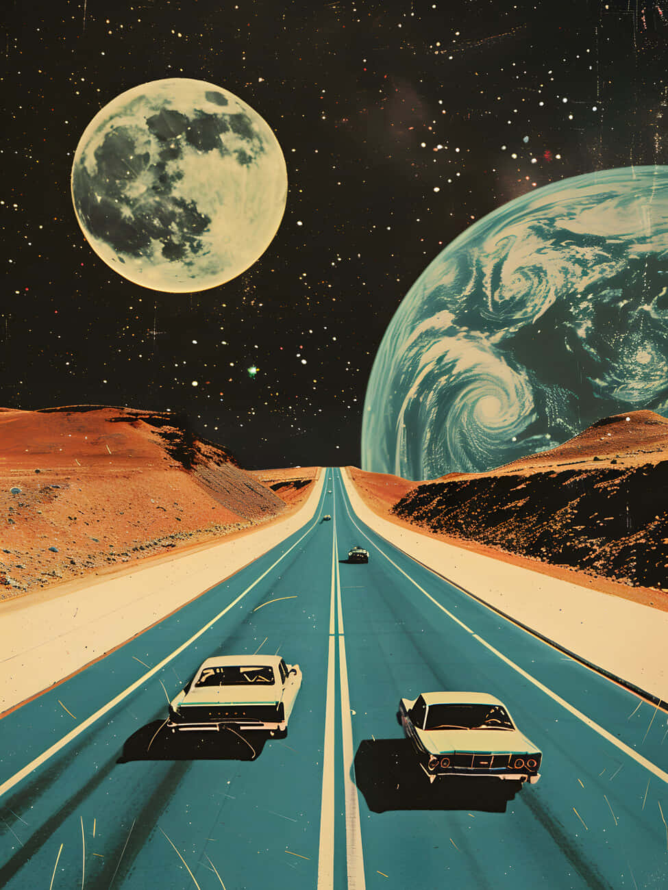 blue highway, desert, starry sky, HD Phone Wallpaper