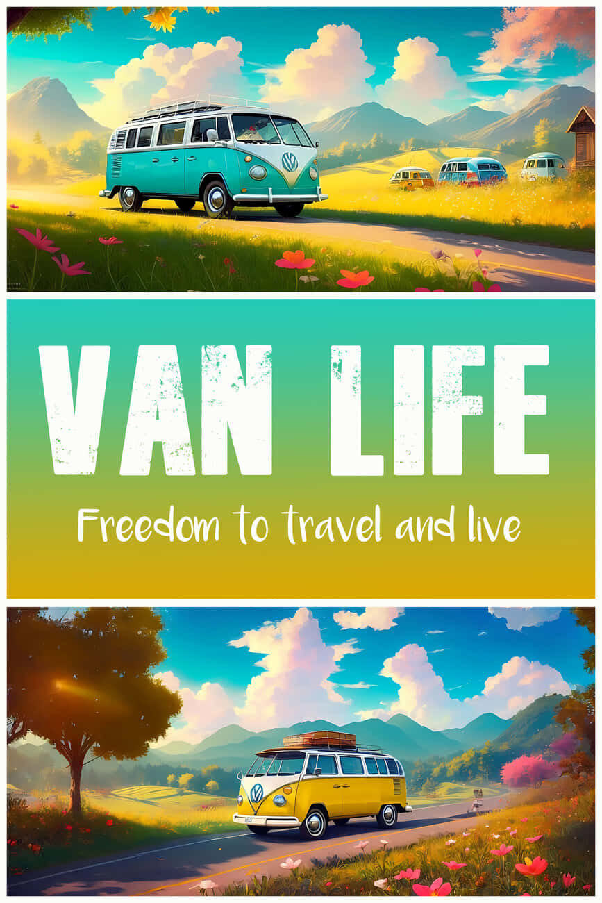 turquoise and white vintage van, sunlit country road, rolling hills, HD Phone Wallpaper