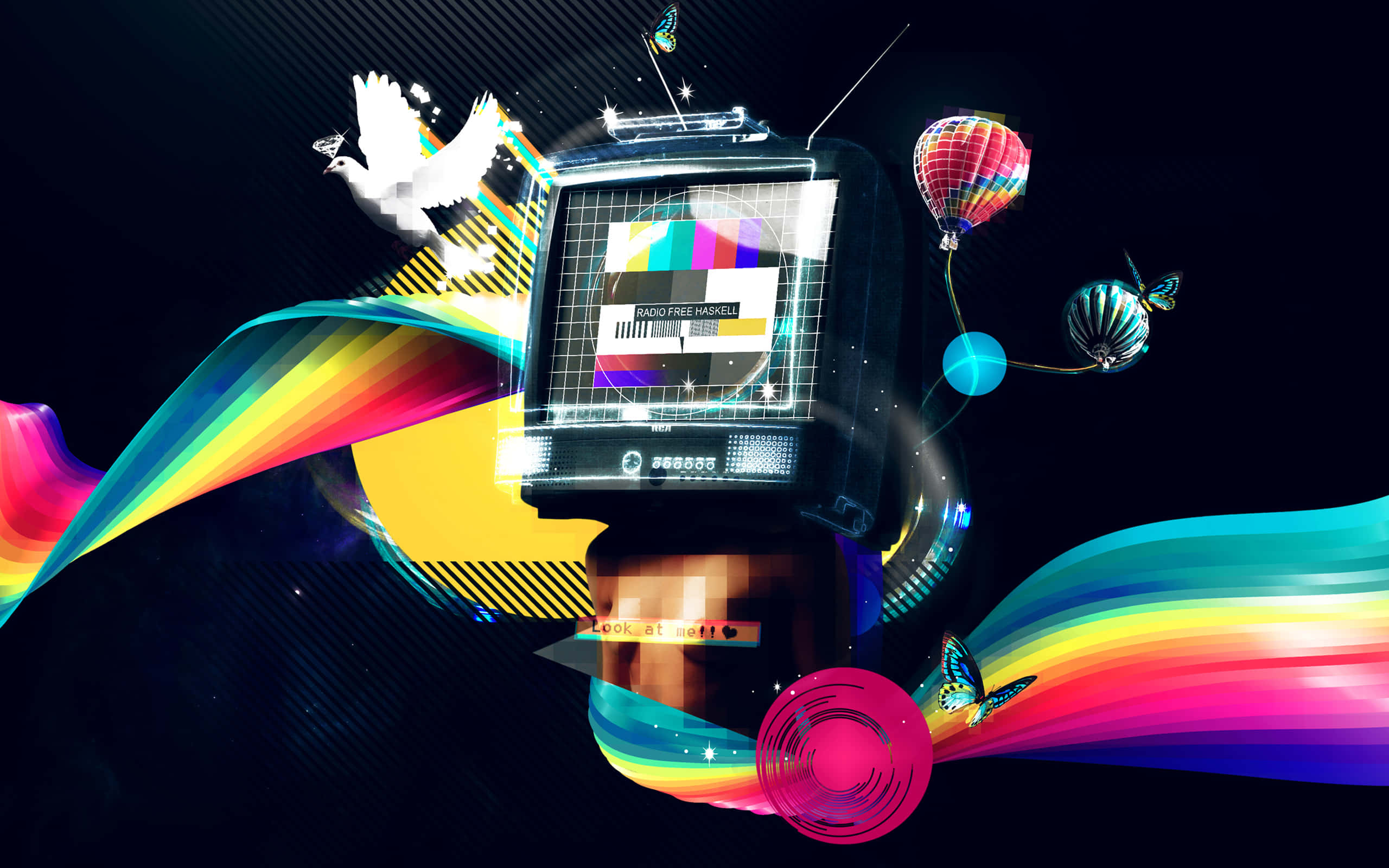 retro TV, test pattern, vibrant rainbow ribbons, 2K Desktop Wallpaper