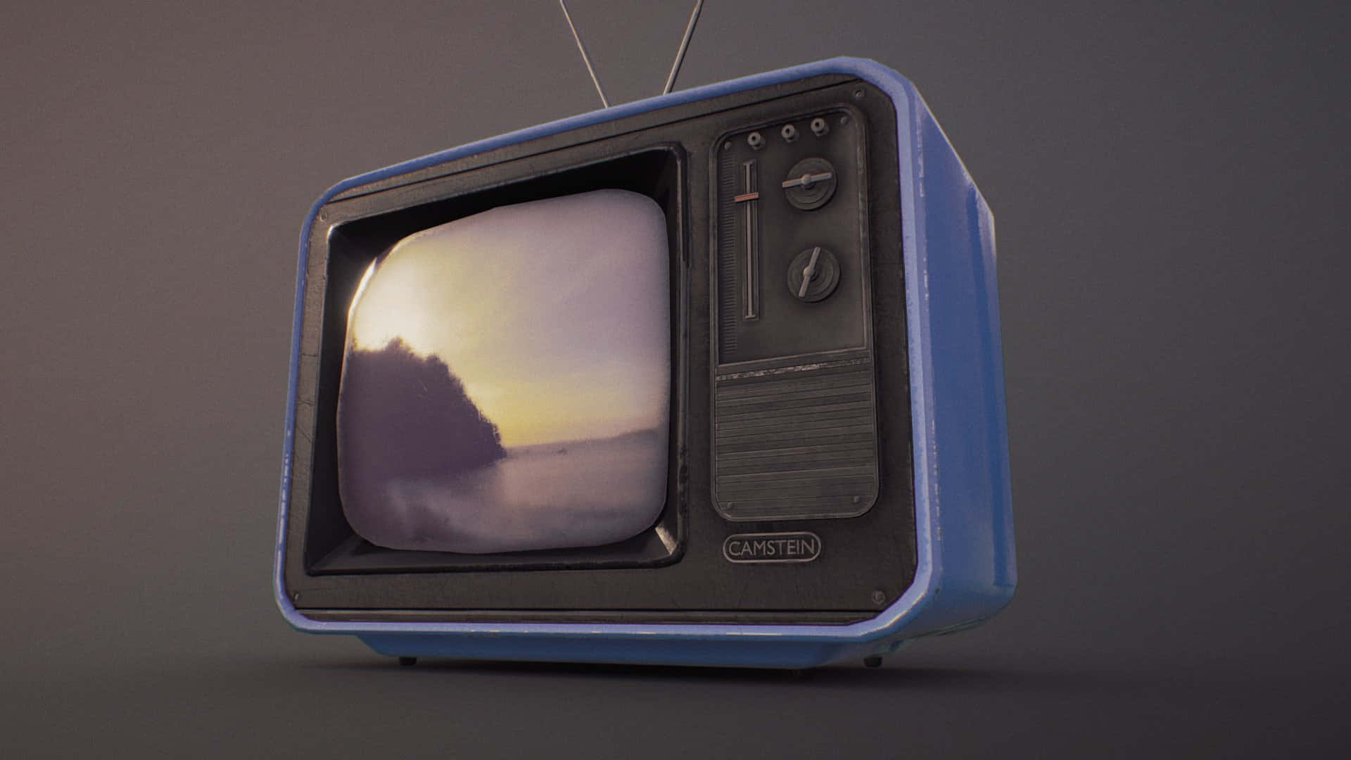 vintage television, blue television set, serene sunset, Full HD Desktop Wallpaper