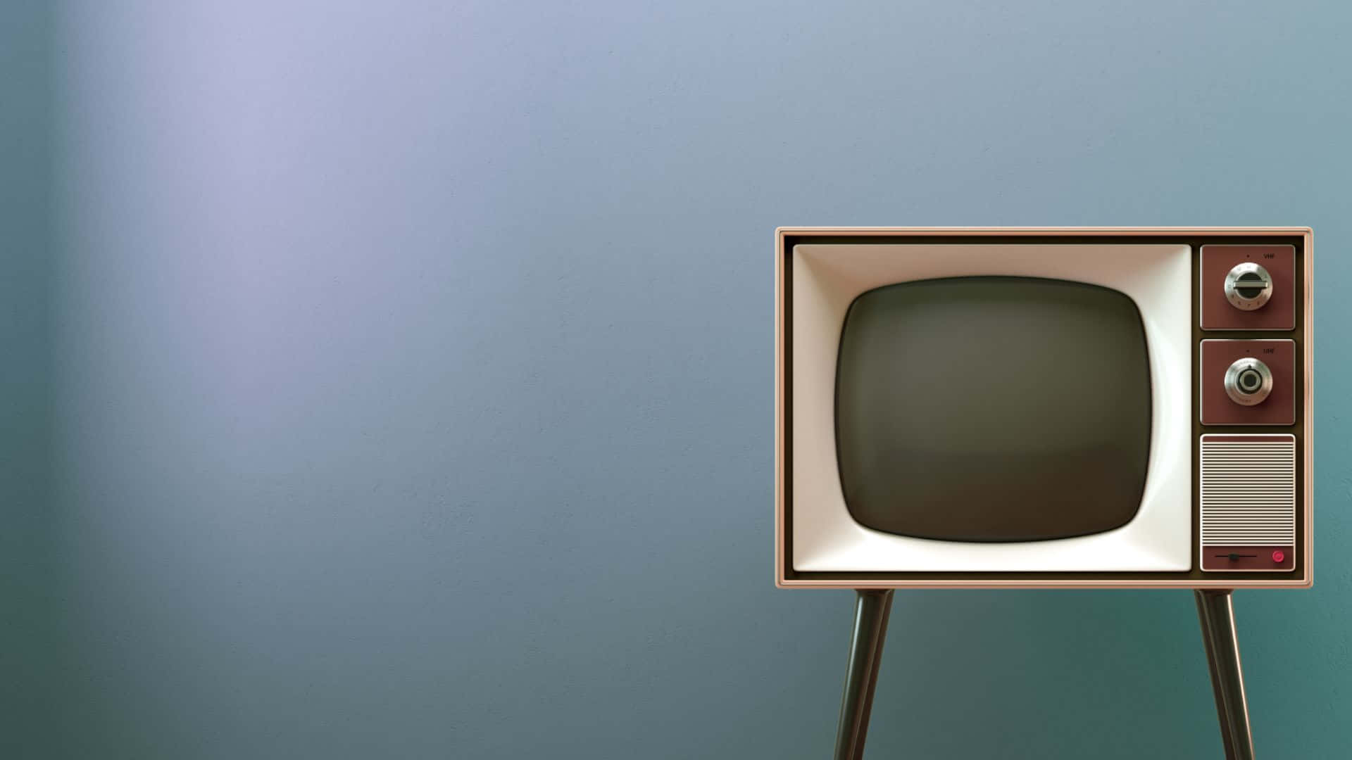 vintage television, slender legs, muted blue wall, Full HD Desktop Wallpaper