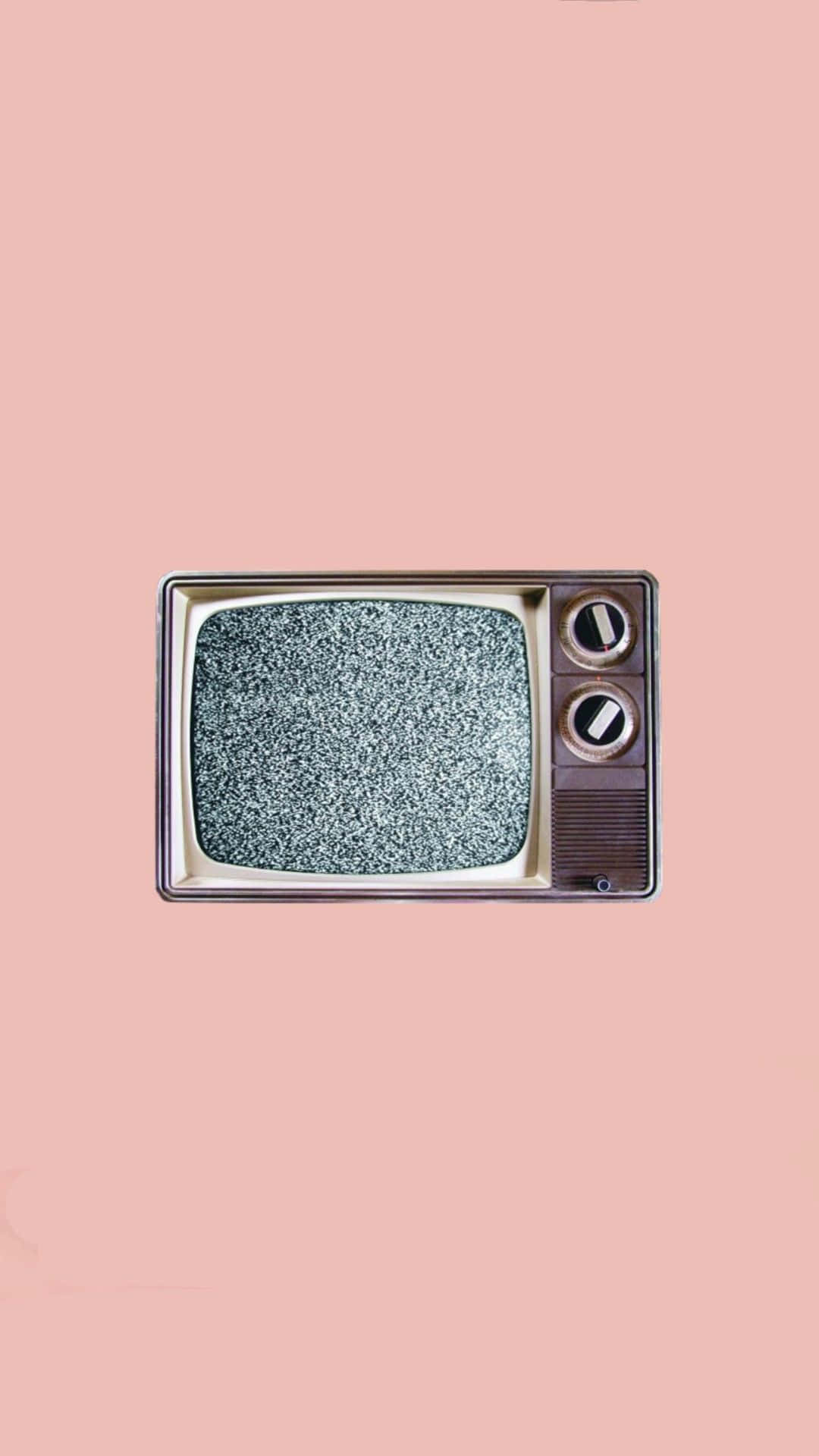 vintage t v, static snow screen, soft pink background, Full HD Phone Wallpaper
