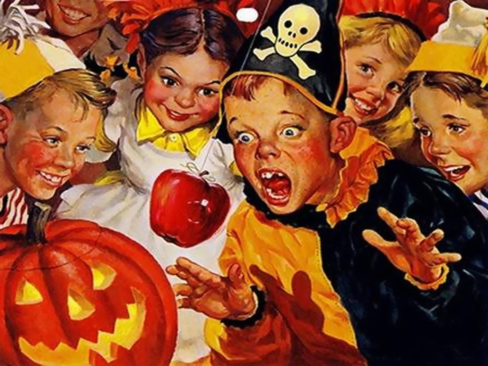 vintage illustration, joyful children, Halloween costumes, HD Desktop Wallpaper