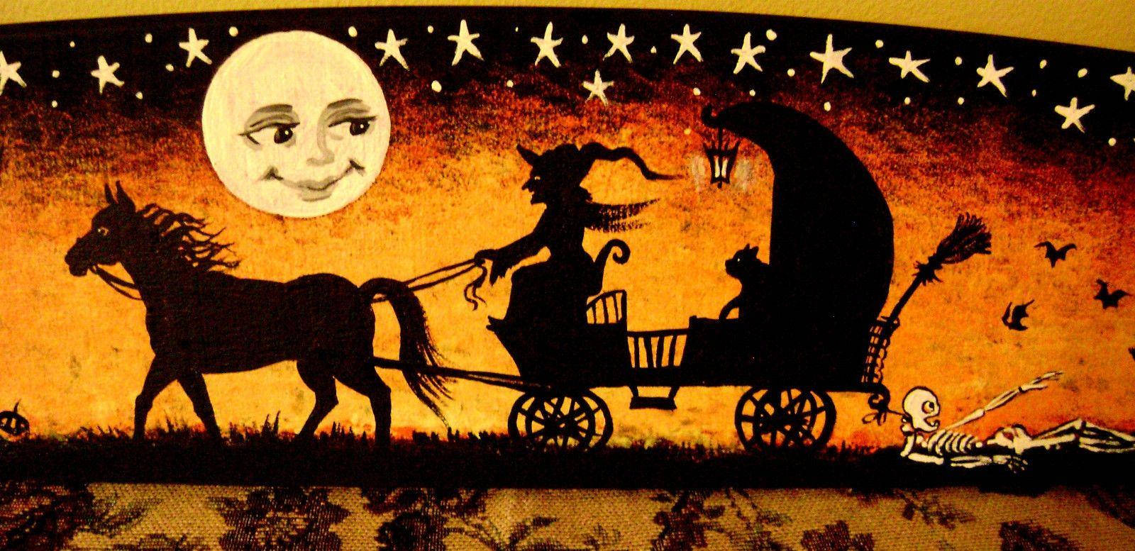 vintage halloween, witch, horse-drawn carriage, HD Desktop Wallpaper