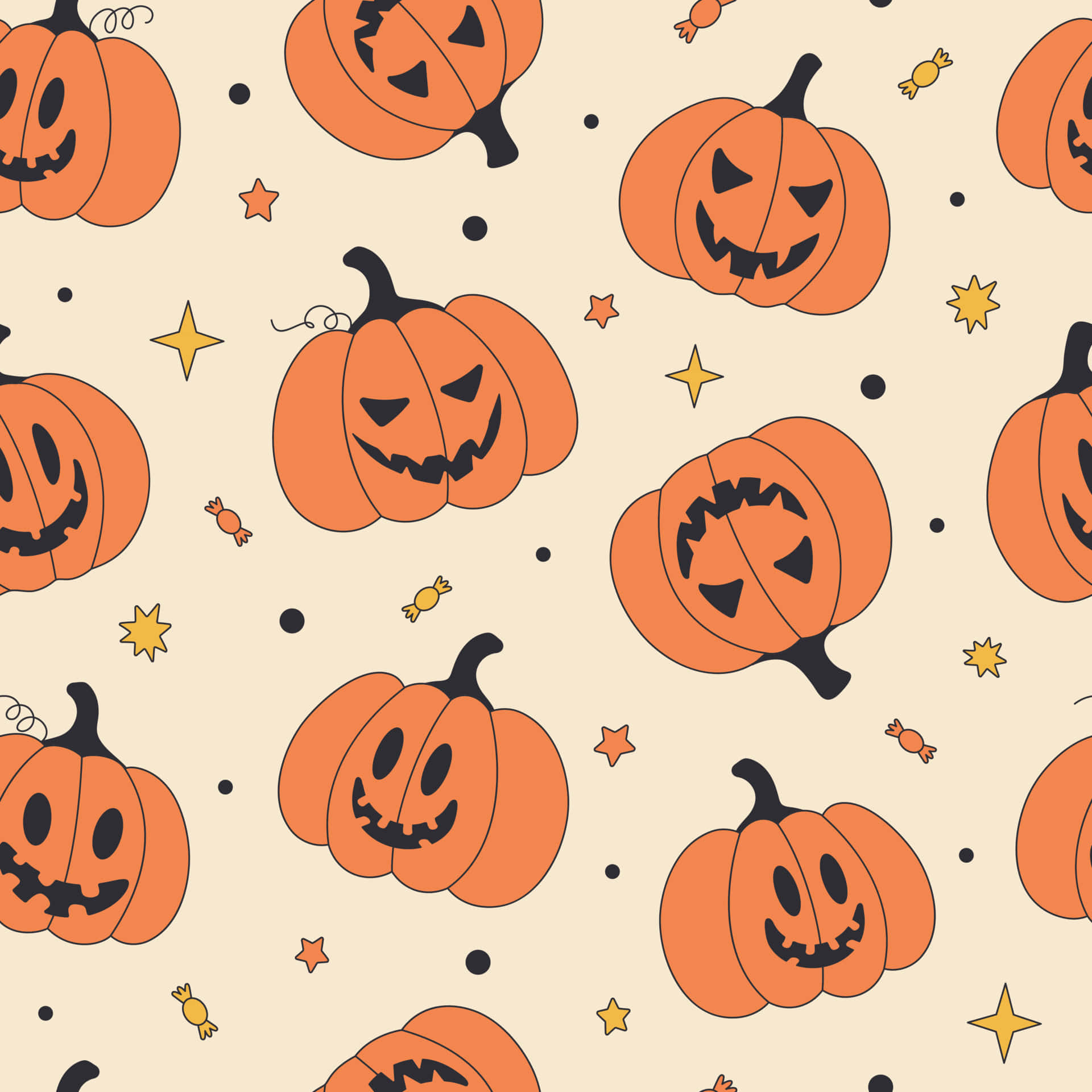 Retro Vintage Halloween, pumpkin pattern, orange jack-o'-lanterns, Full HD Desktop Wallpaper