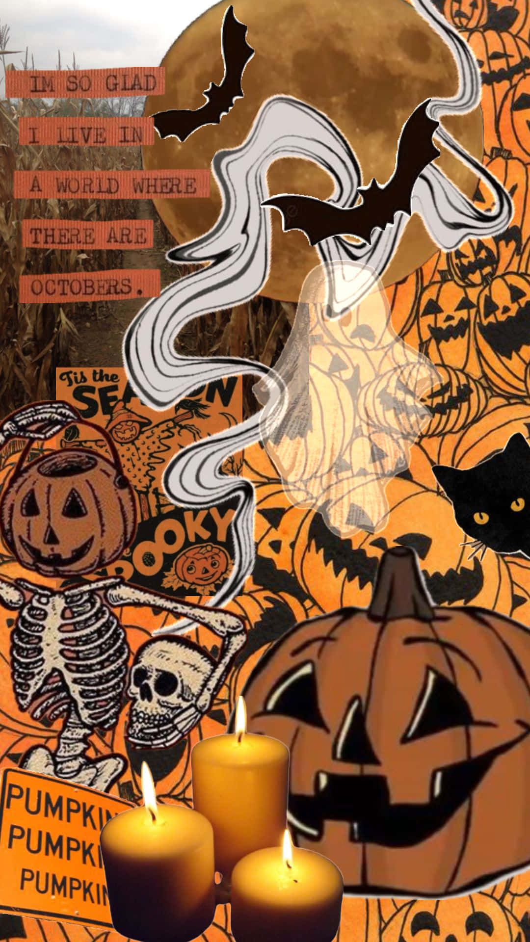 Retro Vintage Halloween, glowing candles, jack-o-lanterns, Full HD Phone Wallpaper