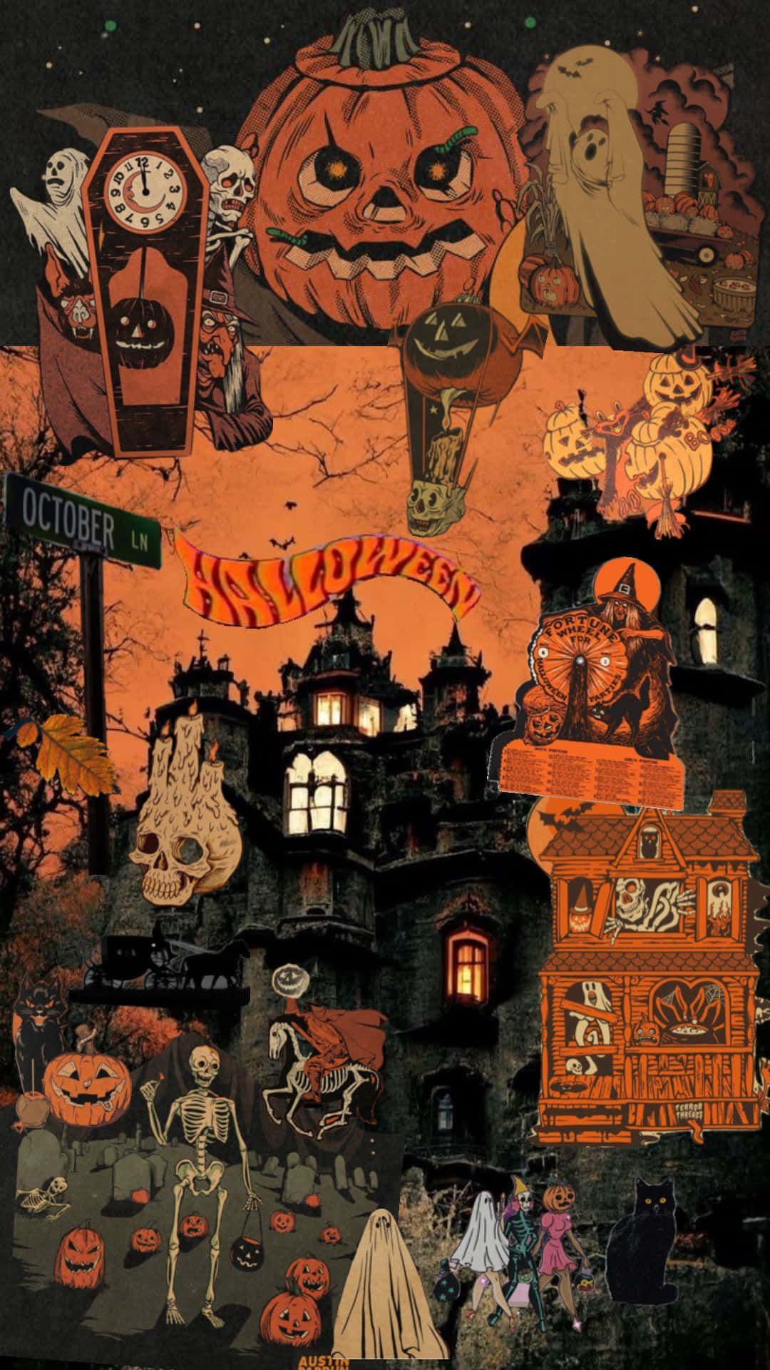 Halloween, pumpkins, ghosts, Full HD Phone Wallpaper