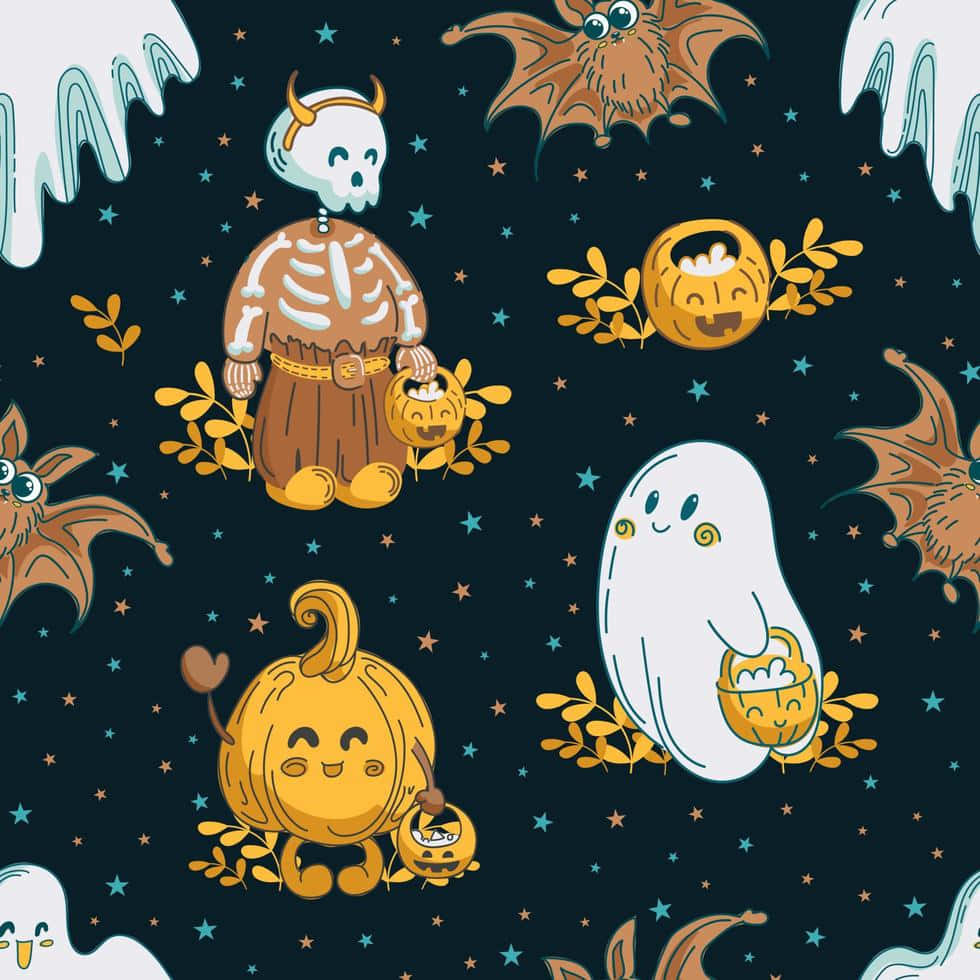 Halloween, skeletons, bats, SD Desktop Wallpaper