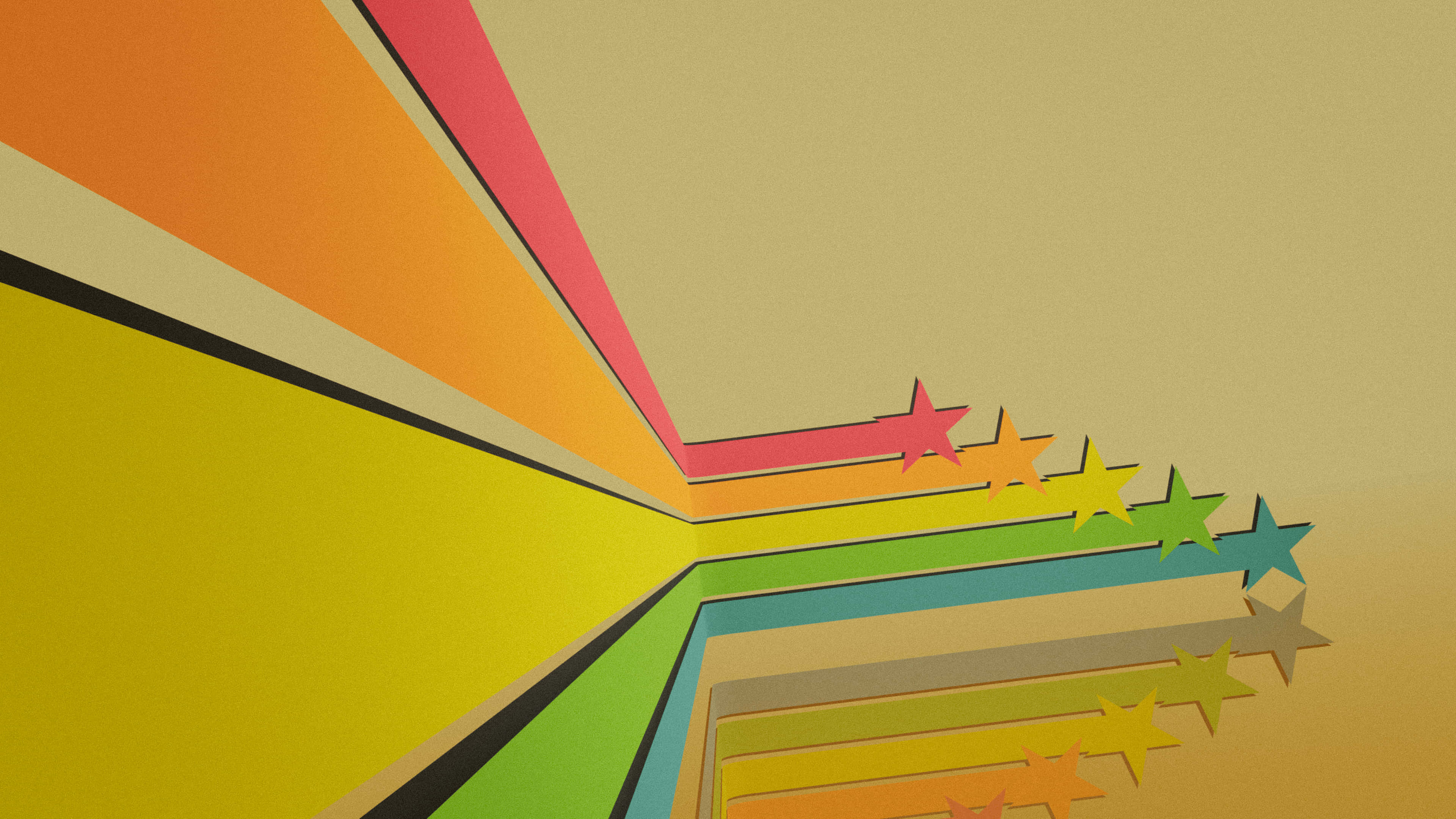 Retro Yellow, geometric rays, colorful stars, 4K Desktop Wallpaper