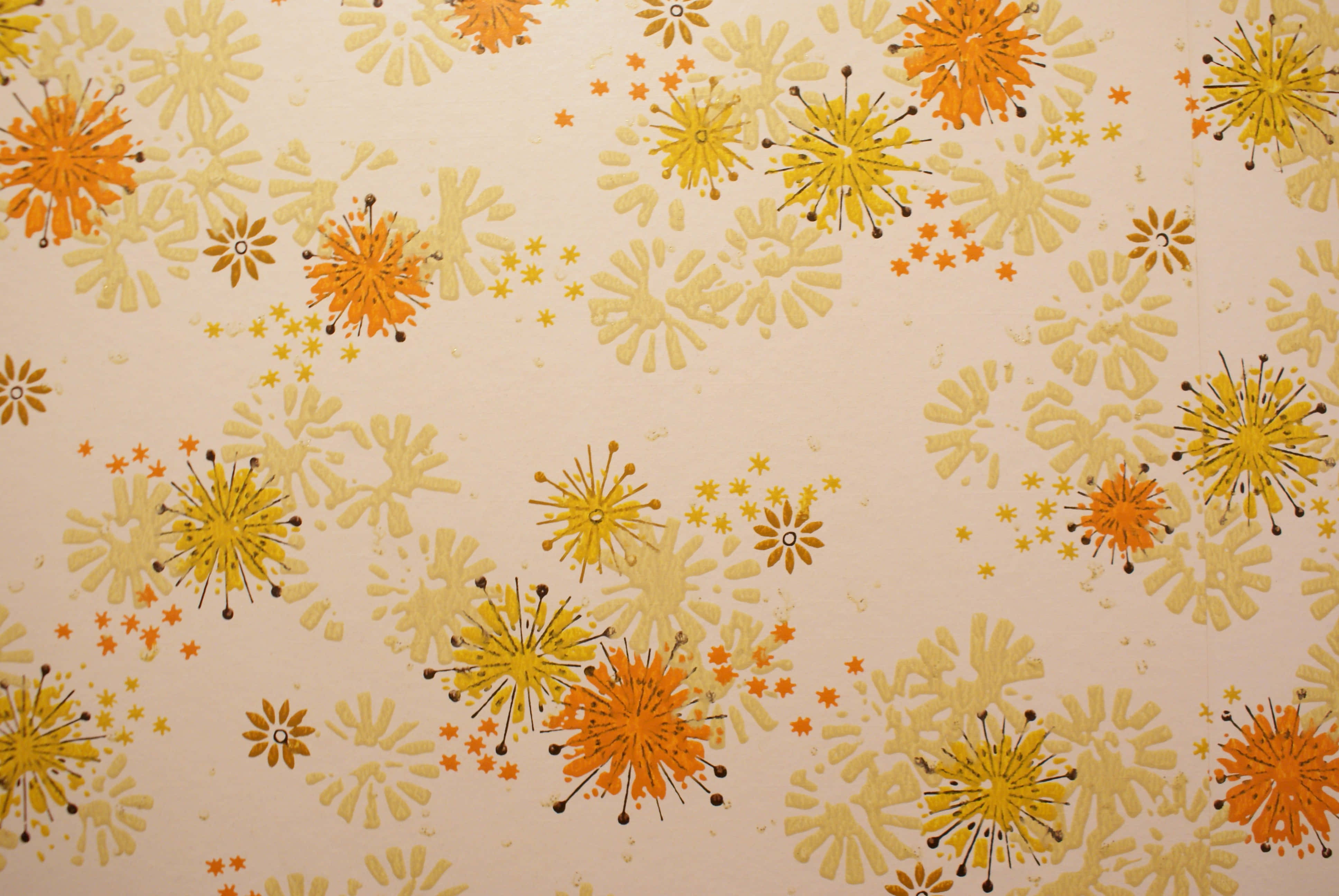 retro yellow, orange yellow starburst flowers, tiny stars, 4K Desktop Wallpaper