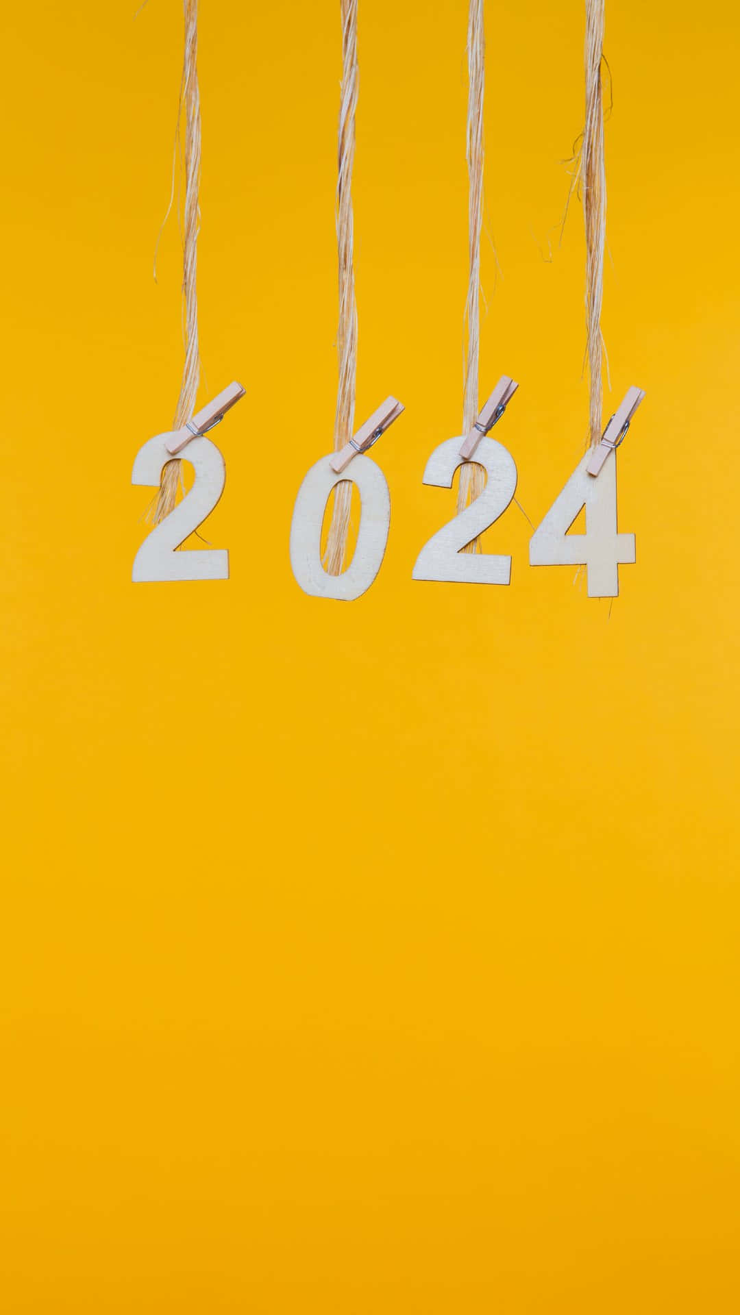 2024, white wooden numbers, twine, Full HD Phone Wallpaper