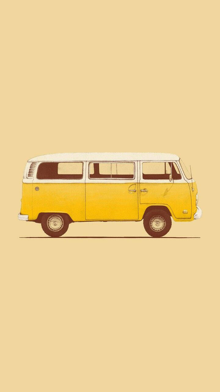 vintage yellow and white camper van, minimalist style, solid beige background, HD Phone Wallpaper
