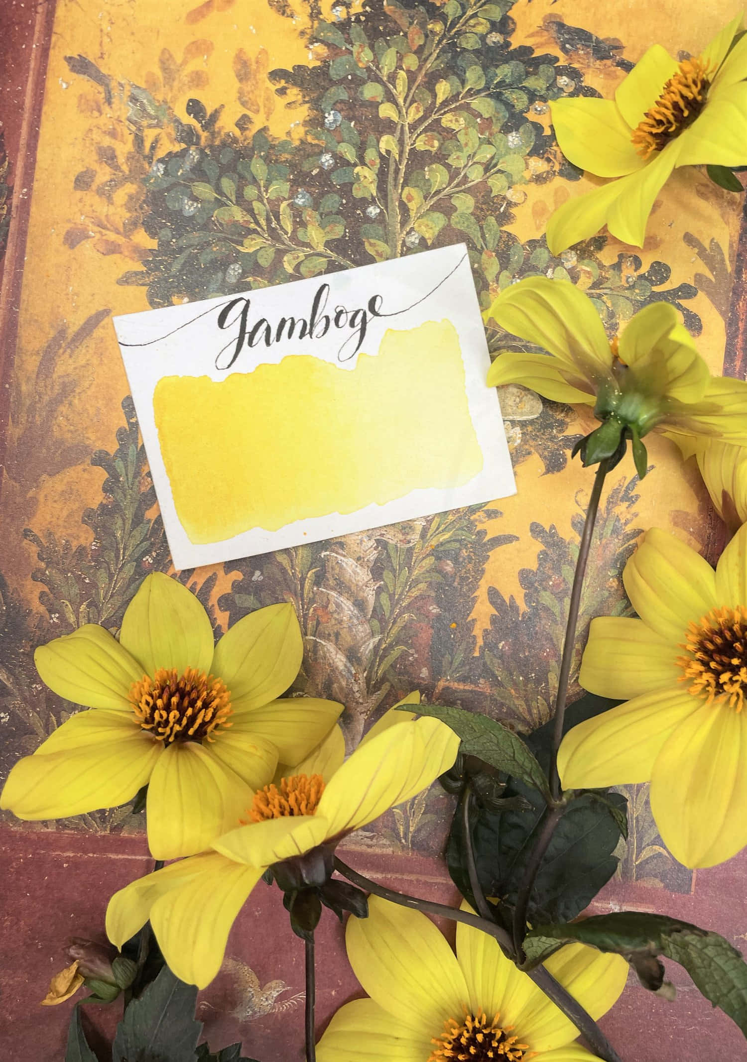 gamboge, vintage botanical wallpaper, vibrant yellow flowers, Full HD Phone Wallpaper
