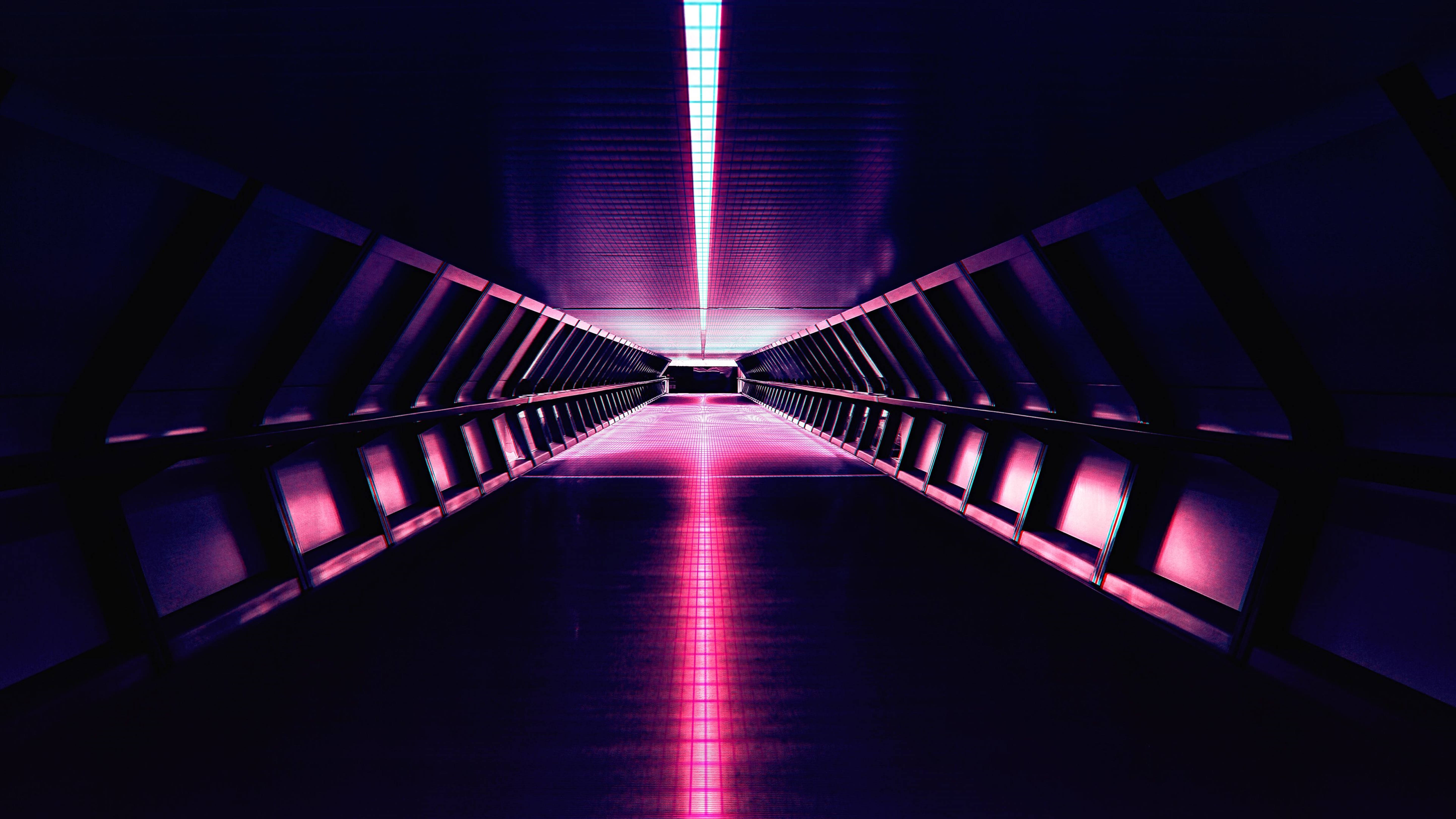 retrowave, futuristic pink hallway, glowing pink neon lights, 5K Desktop Wallpaper
